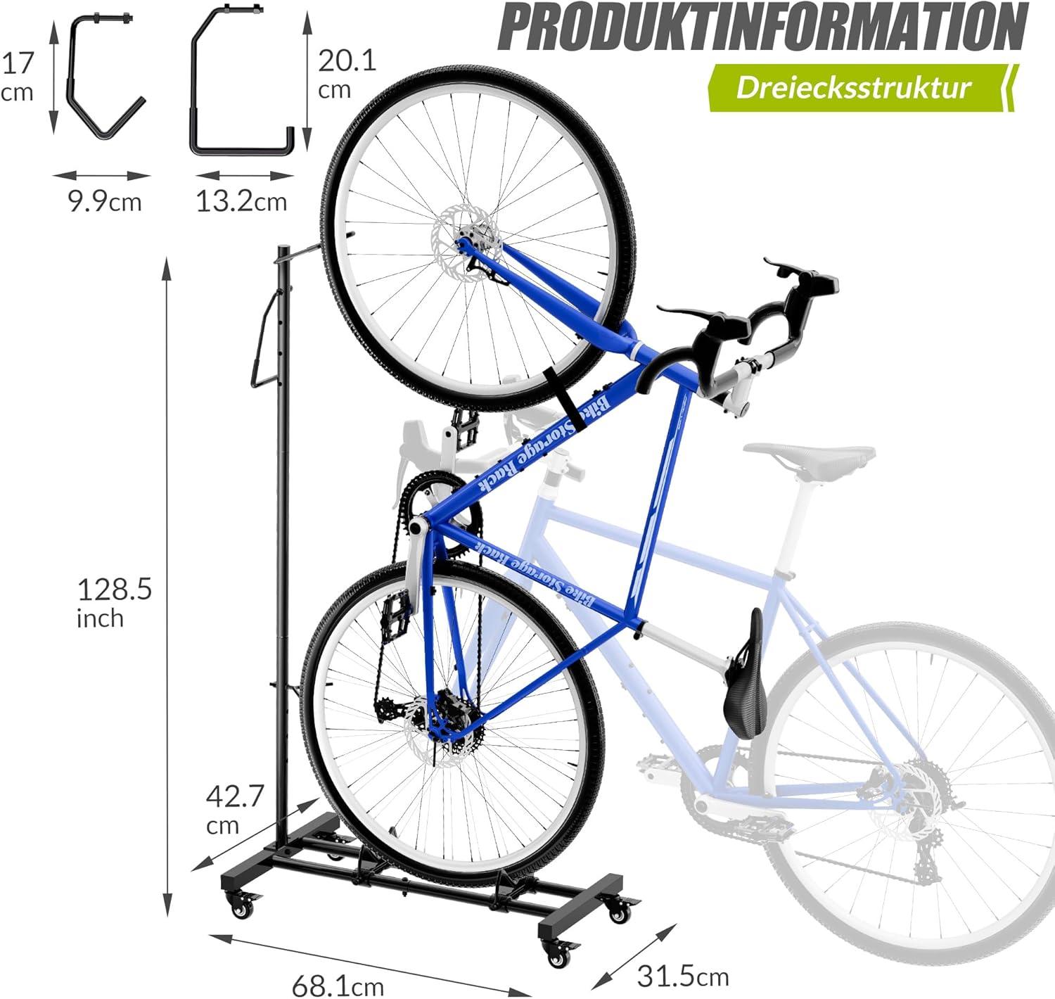 Adjustable Black Steel Vertical Bike Storage Rack with Wheels