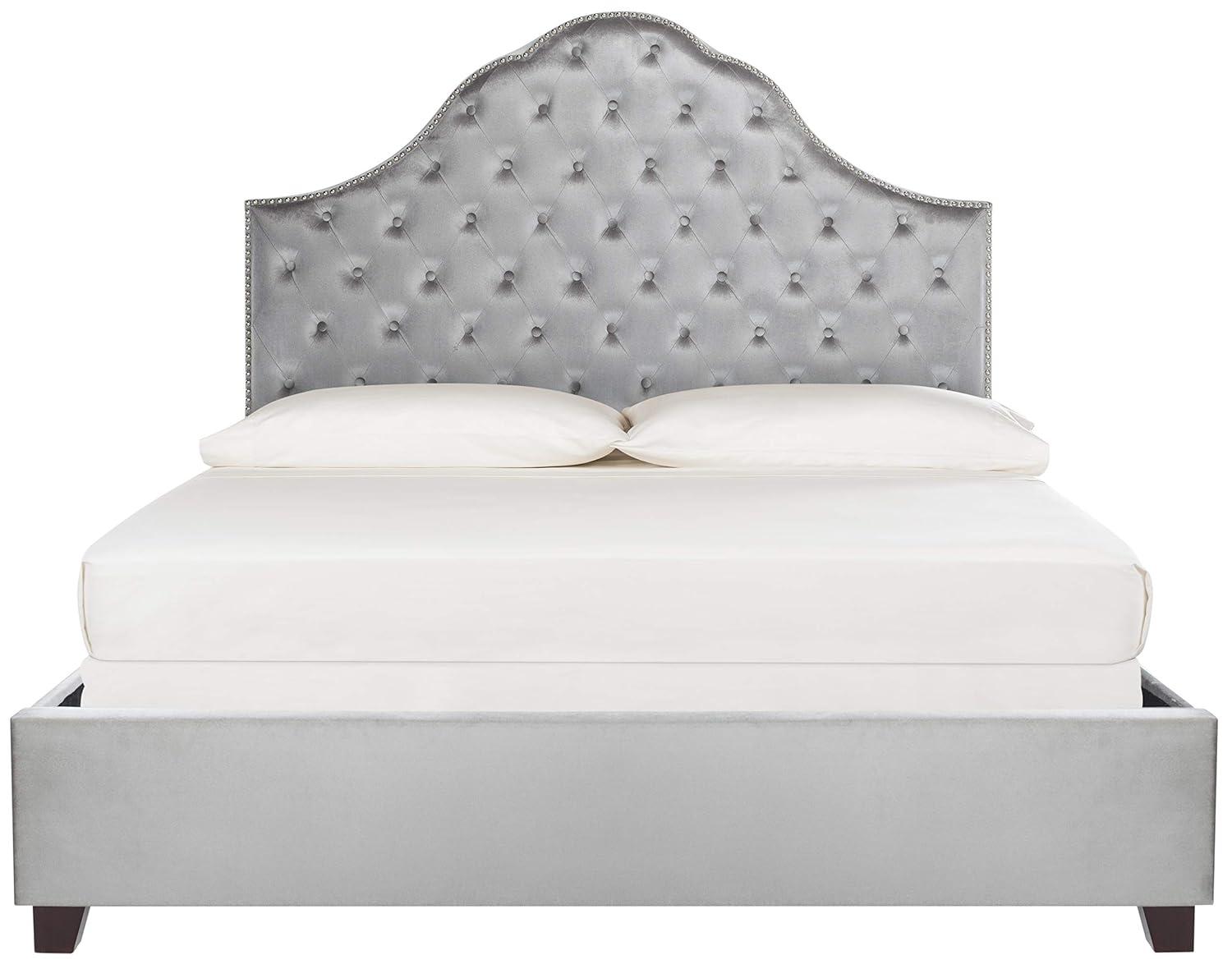 SAFAVIEH Beckham Modern Glam Tufted Headboard with Nail Heads, Queen, Light Grey