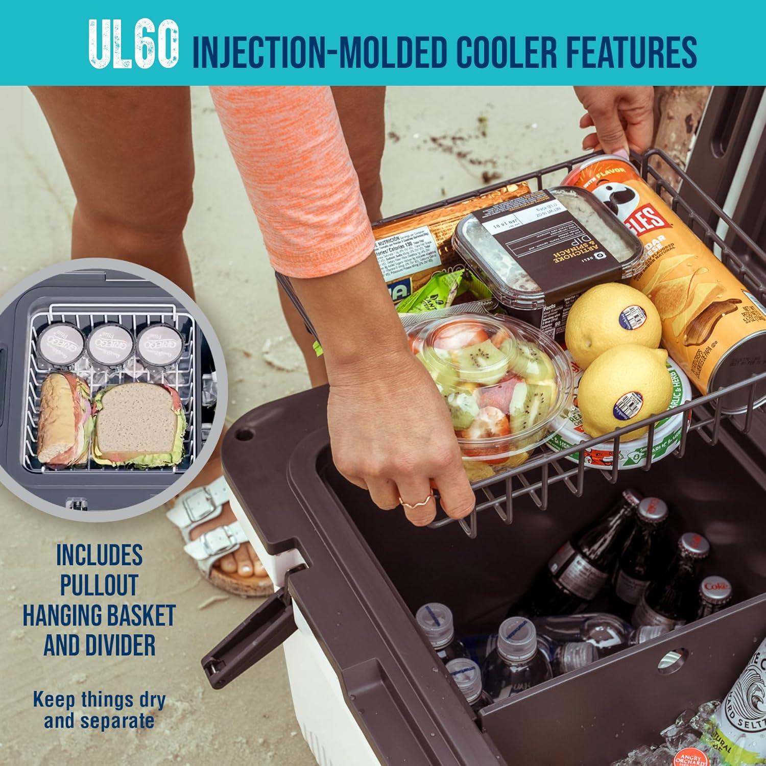ENGEL 60 Qt UltraLite Cooler With Wire Basket and Divider - Haze Gray