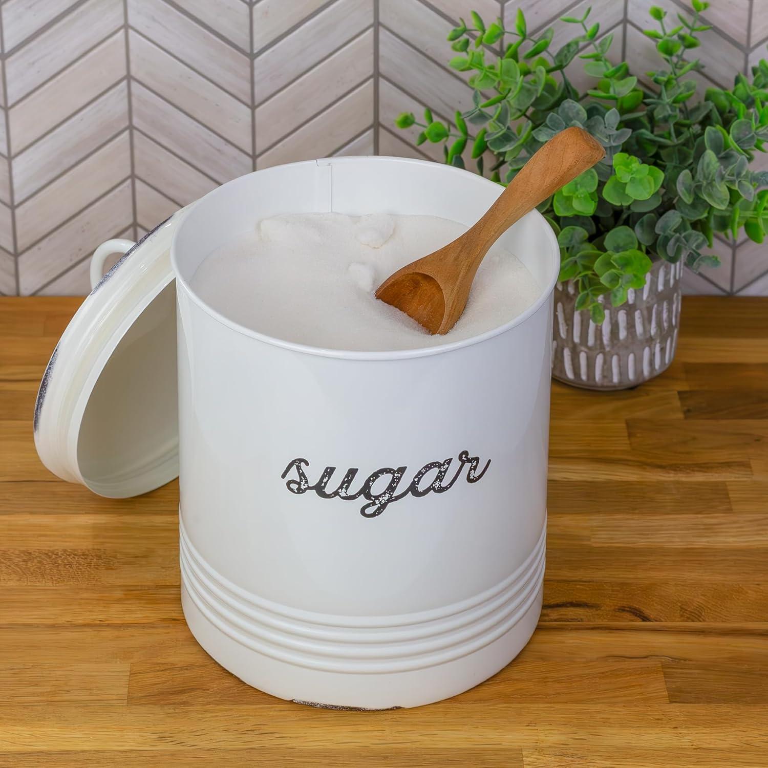 AuldHome Design Enamelware White Sugar Canister; Rustic Farmhouse Style Kitchen Storage