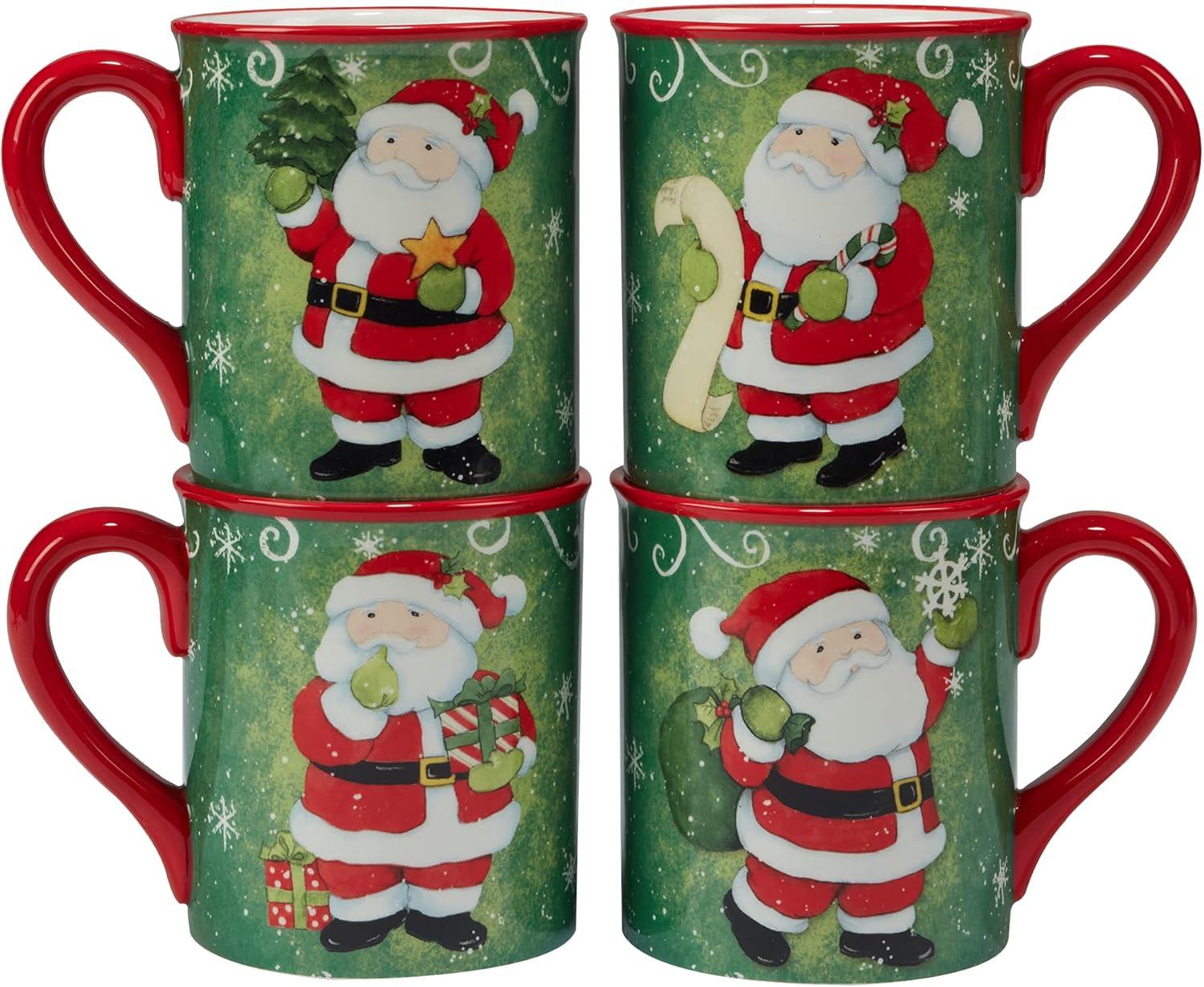 Holiday Magic Santa Ceramic Christmas Mugs, Set of 4