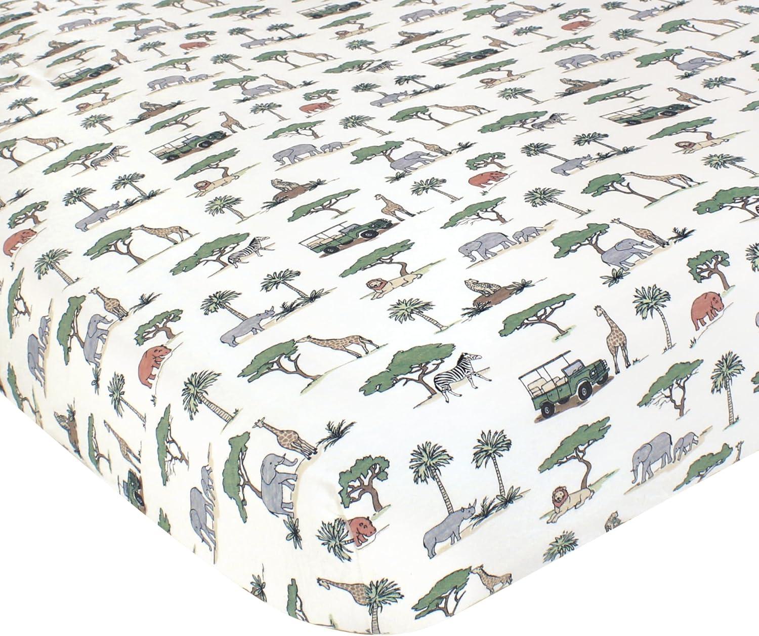 Hudson Baby Cotton Fitted Crib Sheet, Going On Safari, One Size