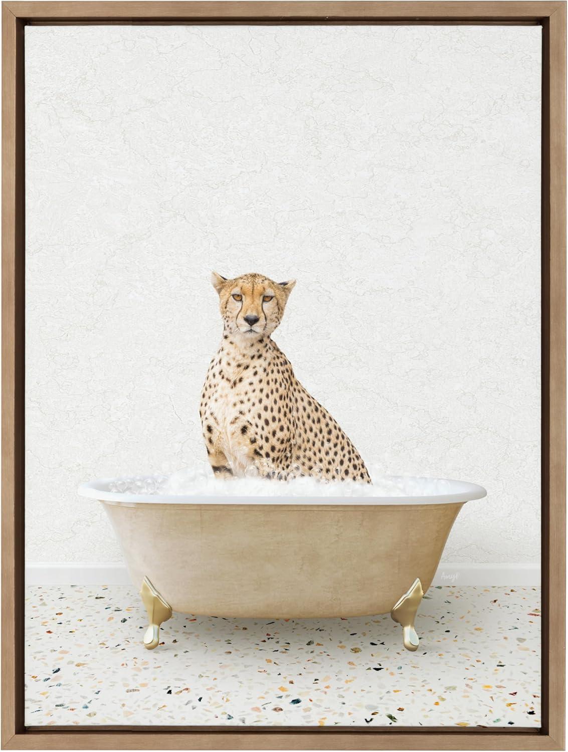 Kate & Laurel All Things Decor 18"x24" Sylvie Cheetah in Terrazzo Bath Framed Wall Art: Whimsical Animal Decor, Gold Frame