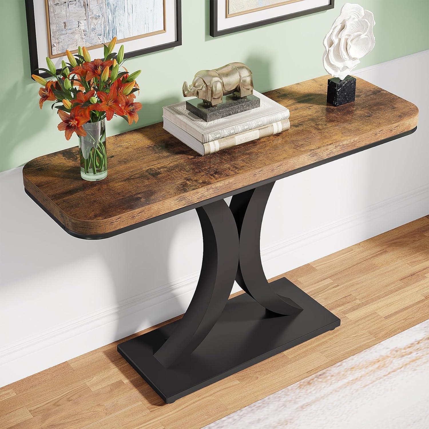 Hommoo 40" Console Table, Narrow Entryway Foyer Table with Geometric Base