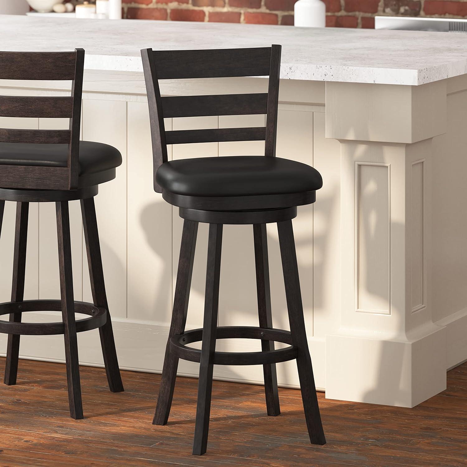 Taylor & Logan Zayne Barstool Espresso: Round Faux Leather, Wood Frame, 300 lbs Capacity