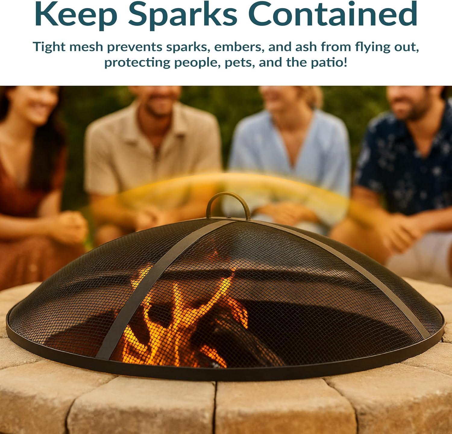 SunnyDaze Decor Heavy-Duty Round Steel Mesh Fire Pit Spark Screen with Handle