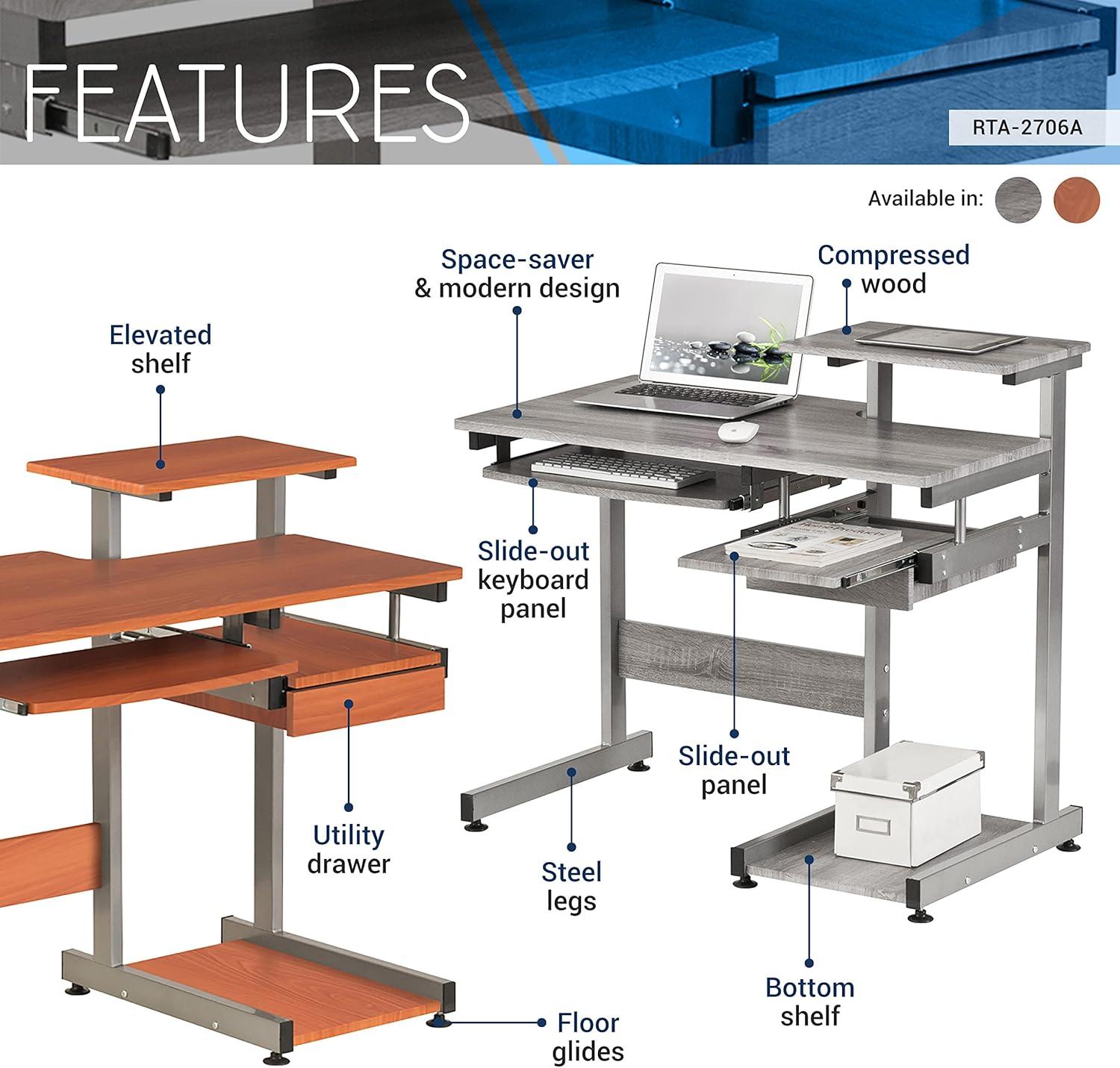 Techni Mobili Complete Computer Workstation Desk, Scratch Resistant Steel Legs, Woodgrain