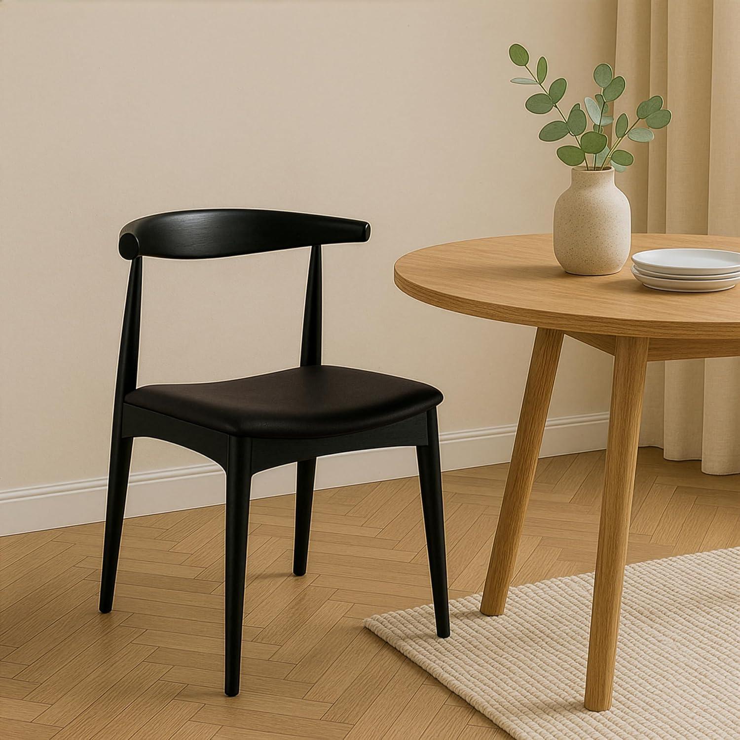 George Oliver Clontz Conde Wooden Farmhouse Dining Chairs – Mid-Century Modern Design with PU Leather Cushion Seat (Set of 2) (Set of 2)