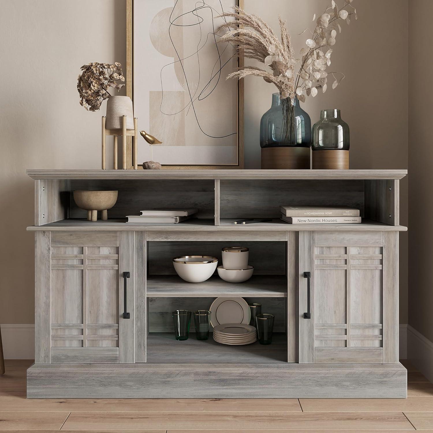 BELLEZE TV Stand Media Entertainment Center - Norrell (Gray Wash)