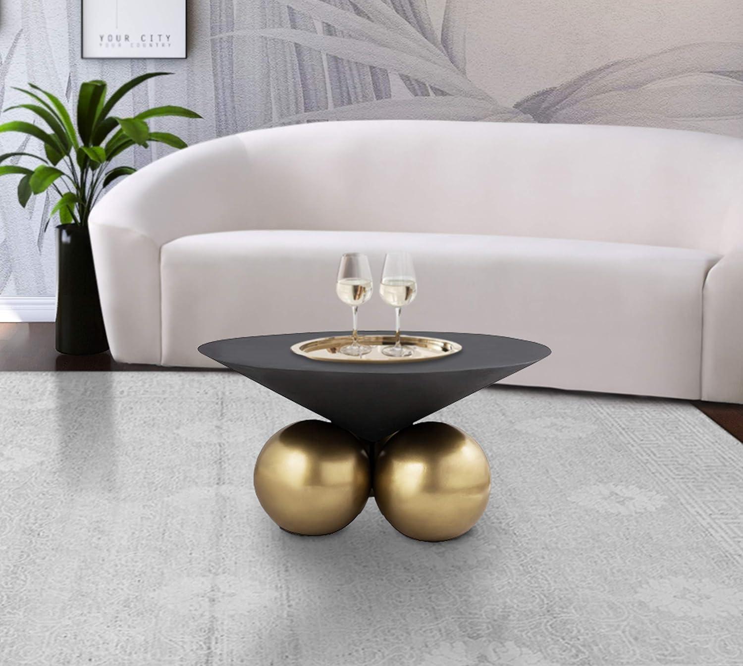 Modern Grey Cement Coffee Table with Brushed Brass Base