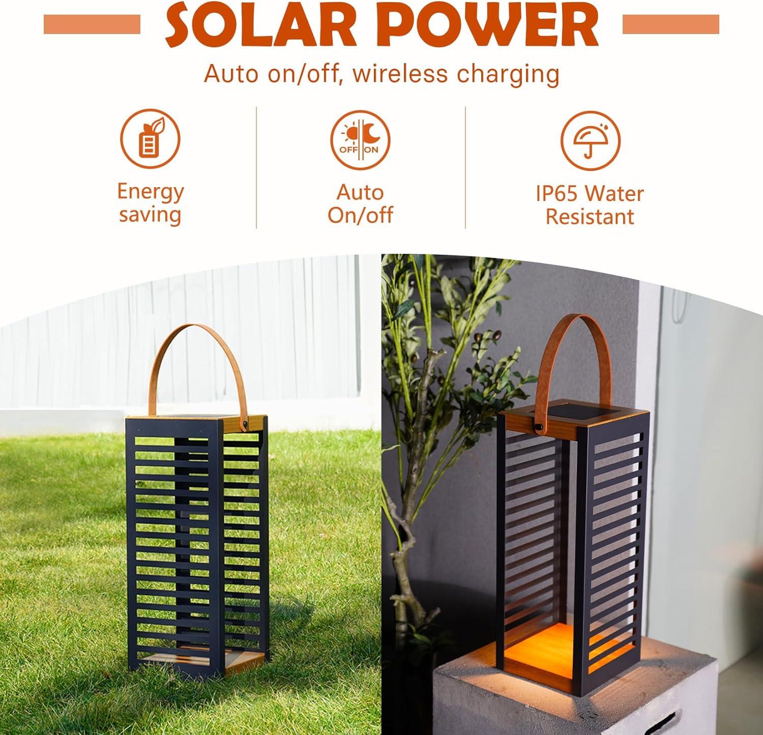 Large Solar Powered Gray Metal Outdoor Floor Lantern