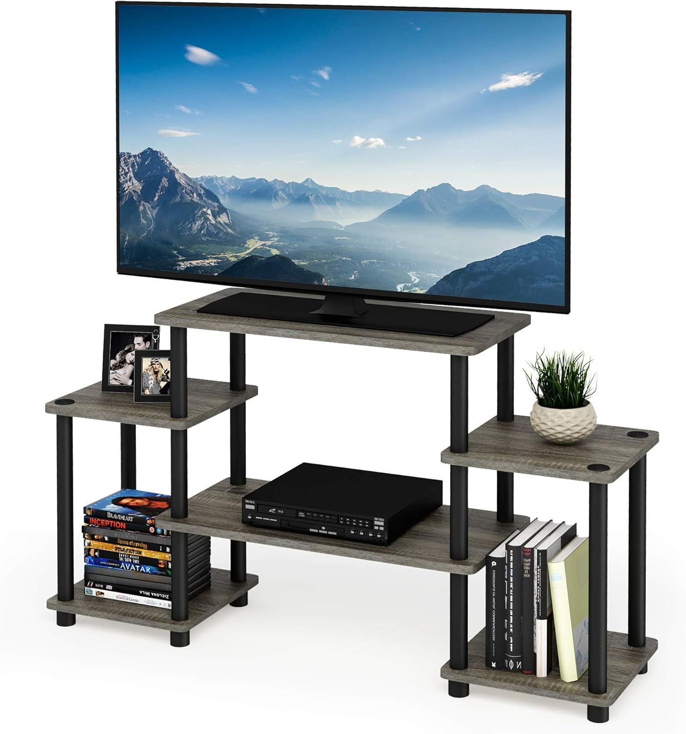 French Oak and Black Corner Entertainment Center with PVC Tubes