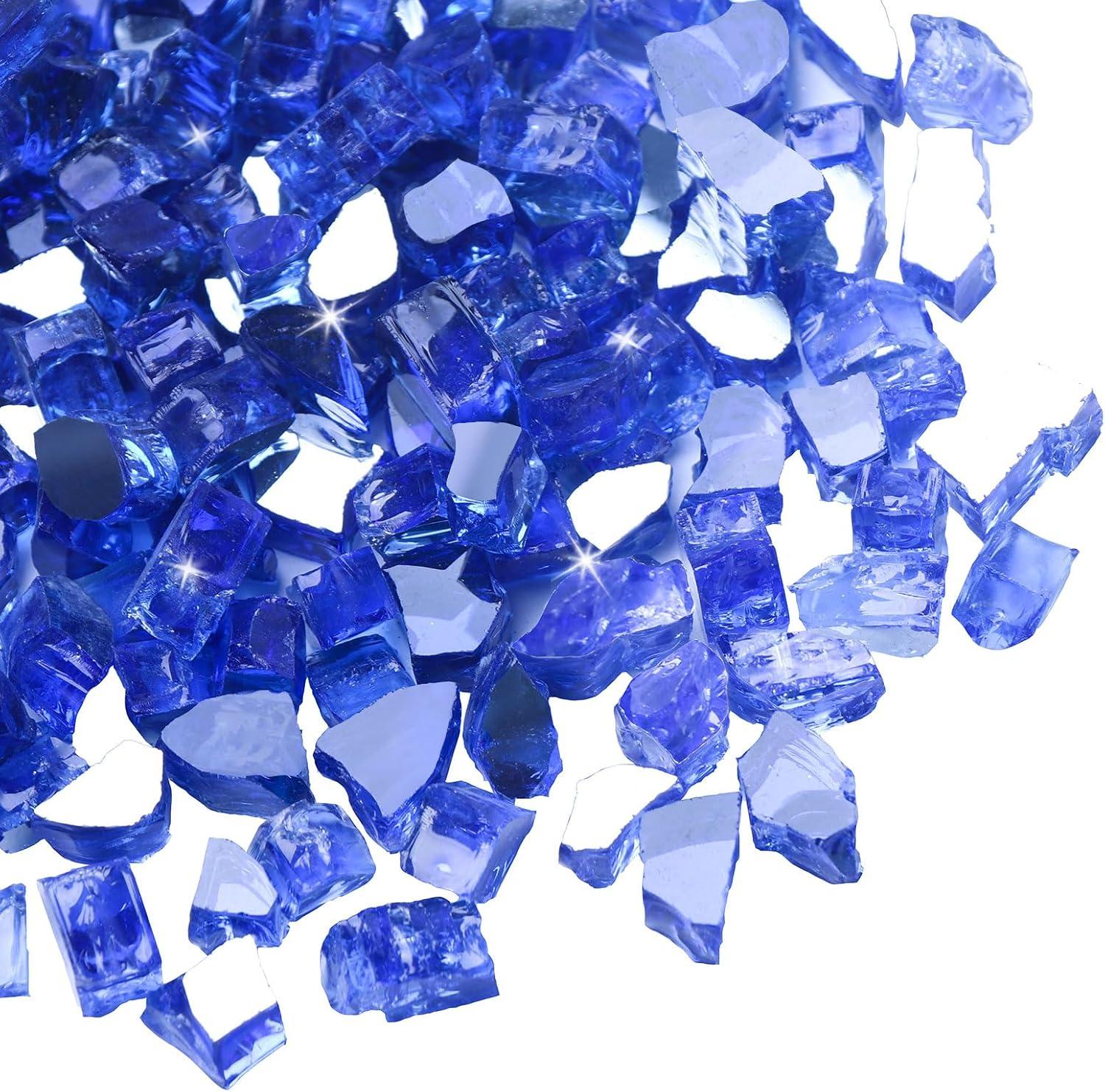 Cobalt Blue Reflective Tempered Fire Pit Glass Rocks, 10 Pounds