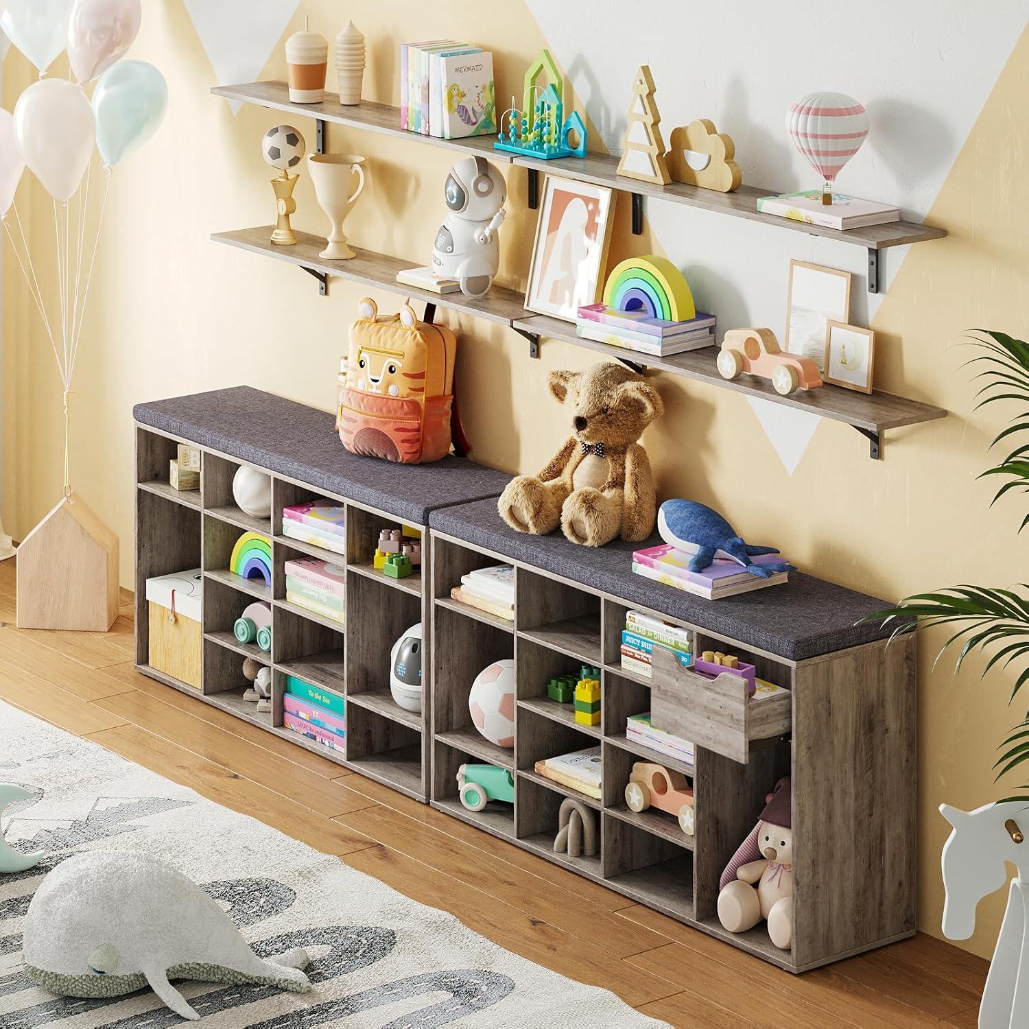 Shoe Rack Bench with Cushion 15-Cube Storage Bench Storage Cabinet for Entryway Espresso
