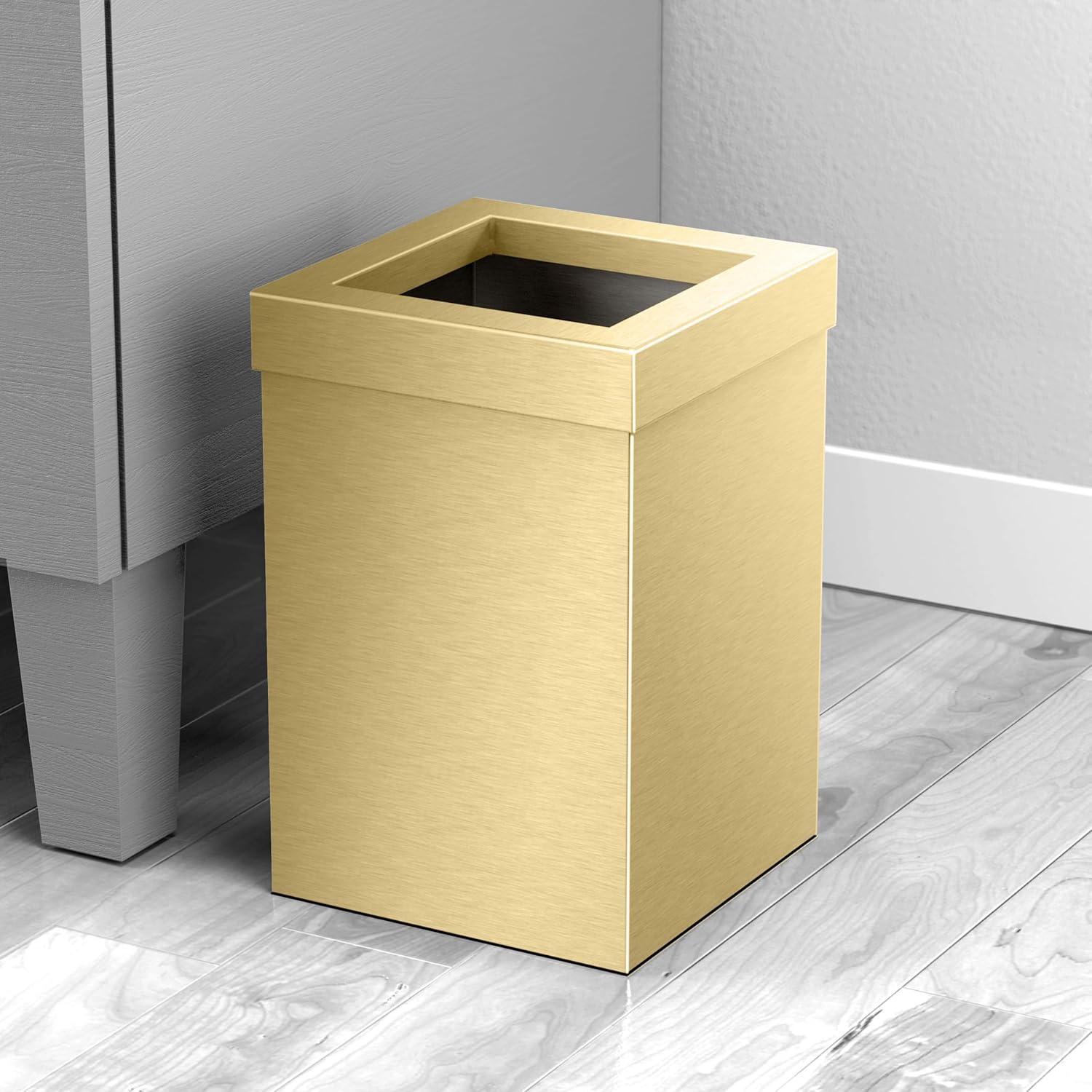 Elevate Stainless Steel 3-Gallon Wastebasket with Open Removable Lid |SquareOpen Top Trash Can with Padded Base
