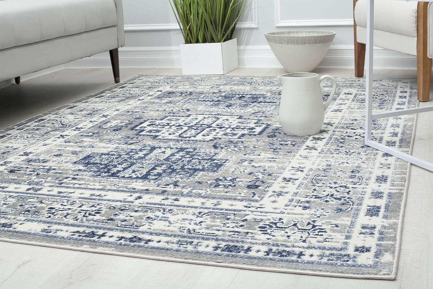 Rugs America Gallagher GL55F Inky Sundara Vintage Transitional Blue Area Rug for Dining Room Rug Neutral Rug Living Room Rug Kitchen, 5'3"x7'
