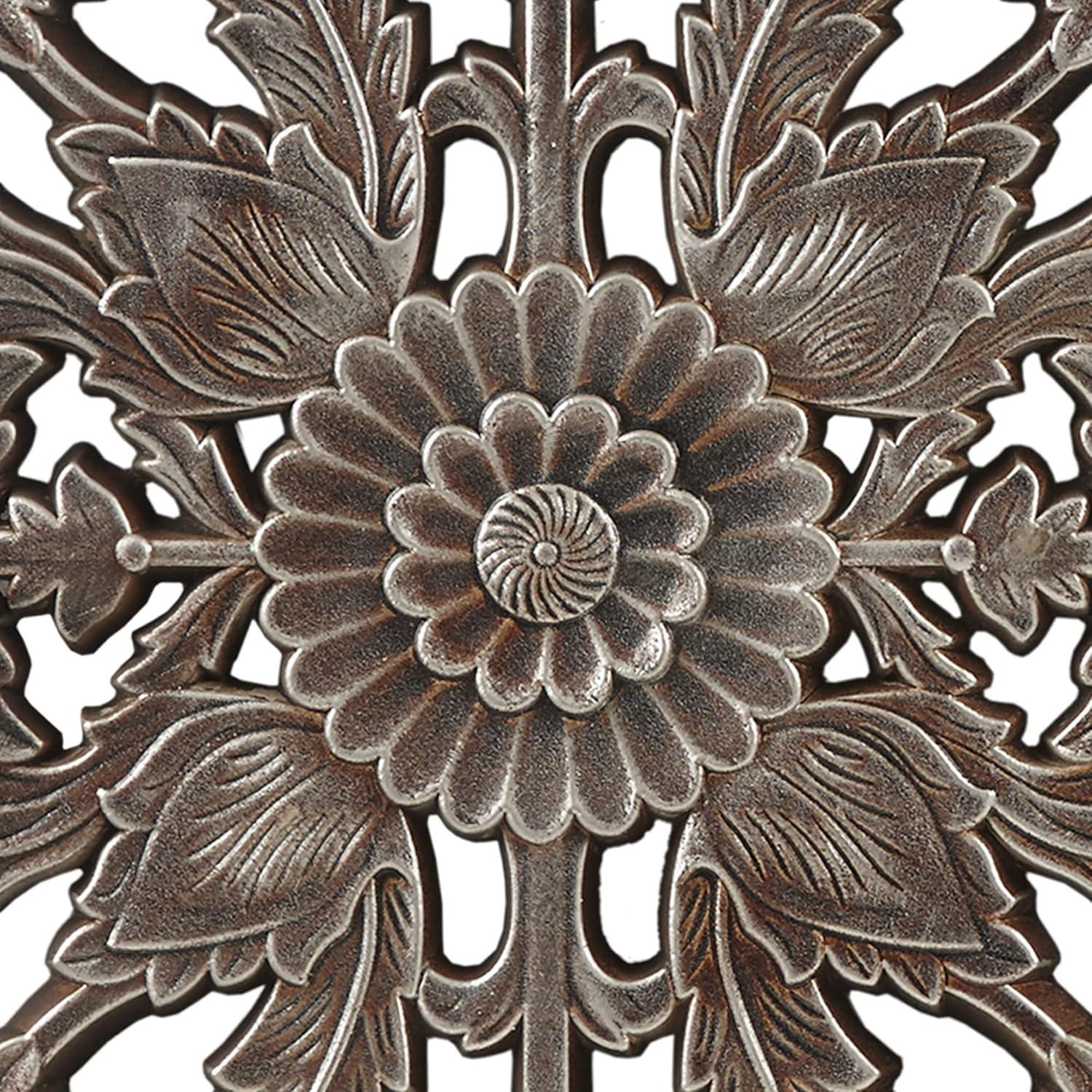 2pc Botanical Carved Wall Decor Panel Set Bronze - Madison Park: MDF Antique Finish, Vertical Orientation