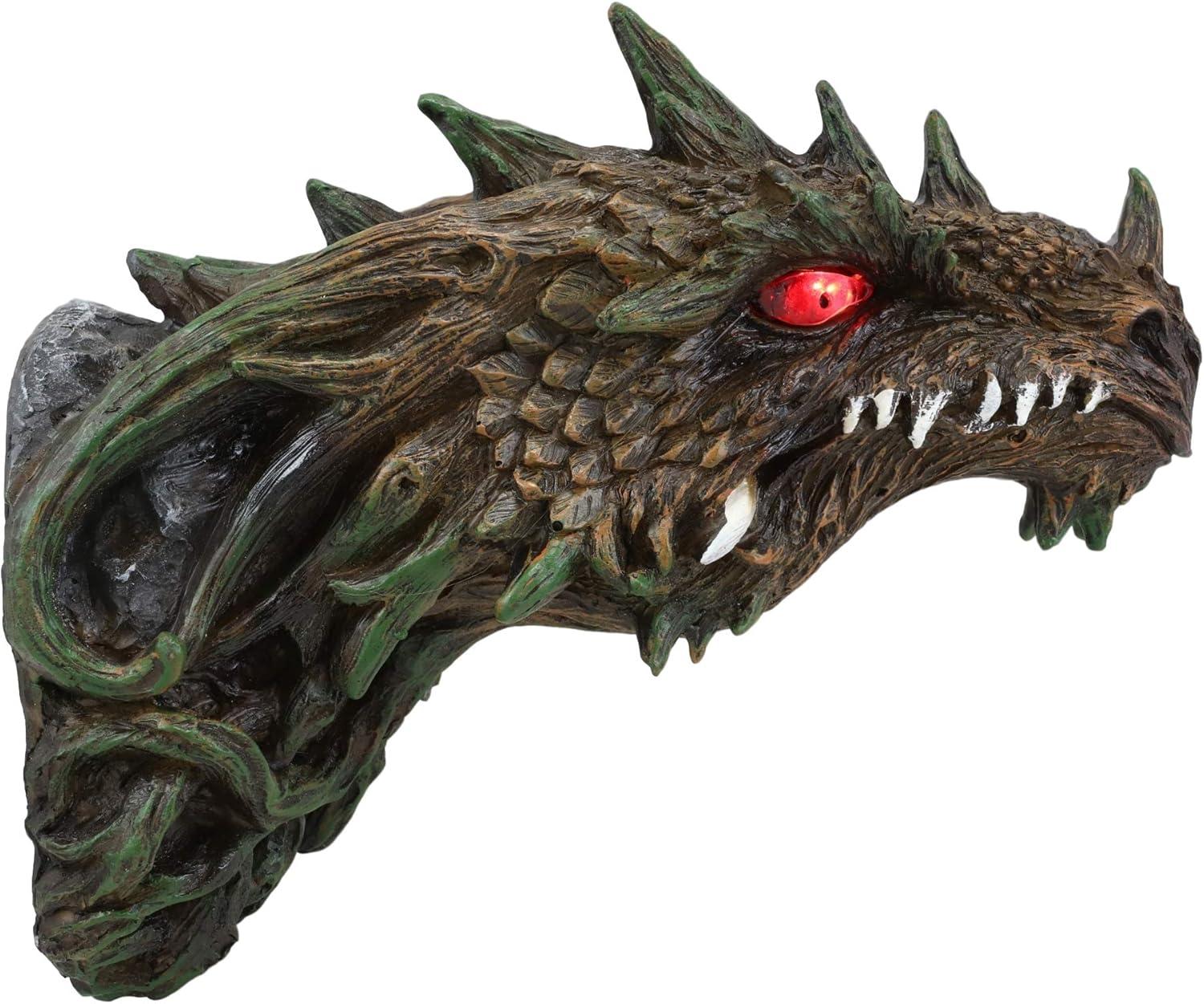 Green Dryad Dragon Head Wall Sculpture with LED Eyes