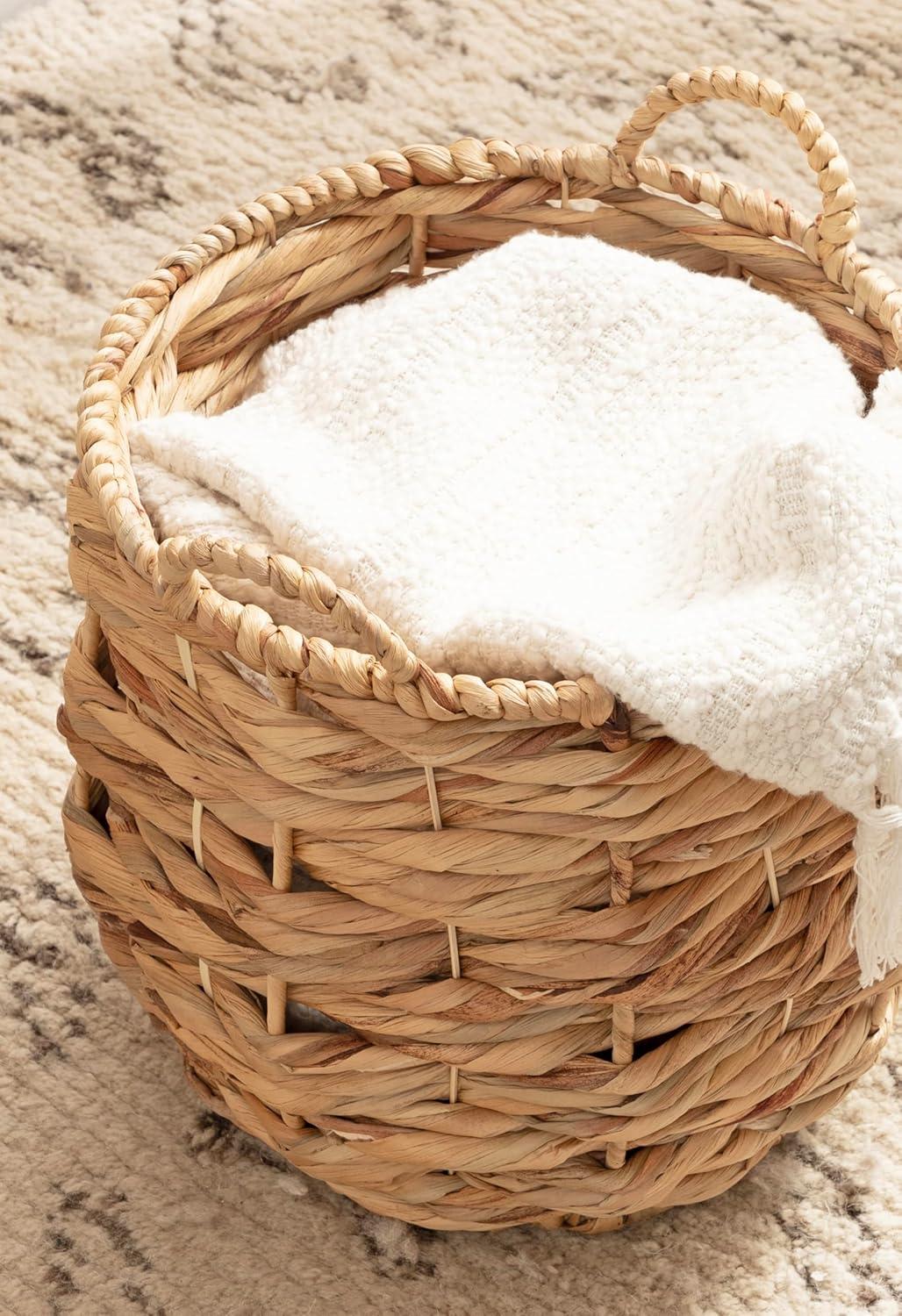 Kate and Laurel Livia Modern Woven Storage Basket, 13 x 13, Natural Water Hyacinth, Boho Wicker Basket for Use as Nursery Storage, Mini Laundry Basket, or Living Room Blanket Basket