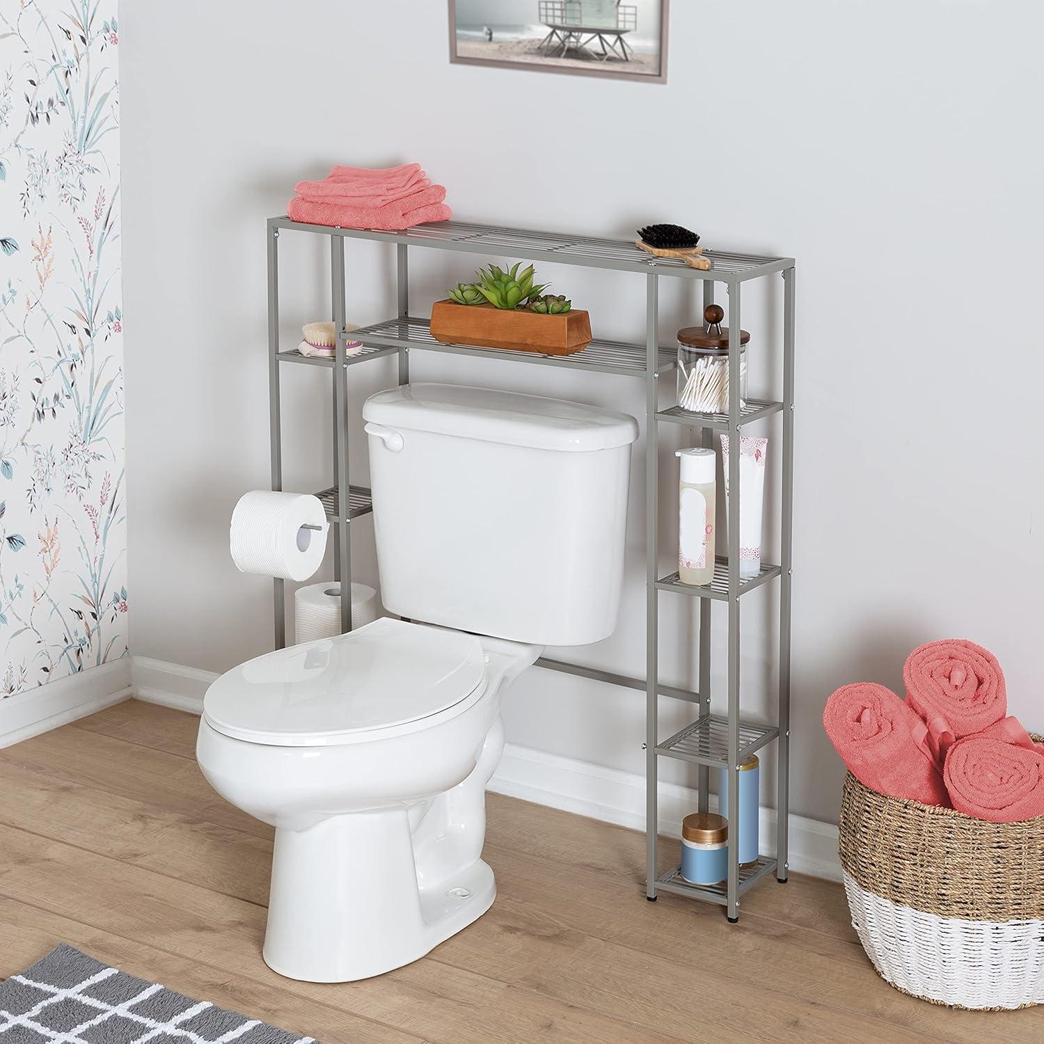 Honey-Can-Do 5-Tier Over the Toilet Steel Storage Shelf Silver: Space Saver, Fixed Shelves, Anti-Tip Design