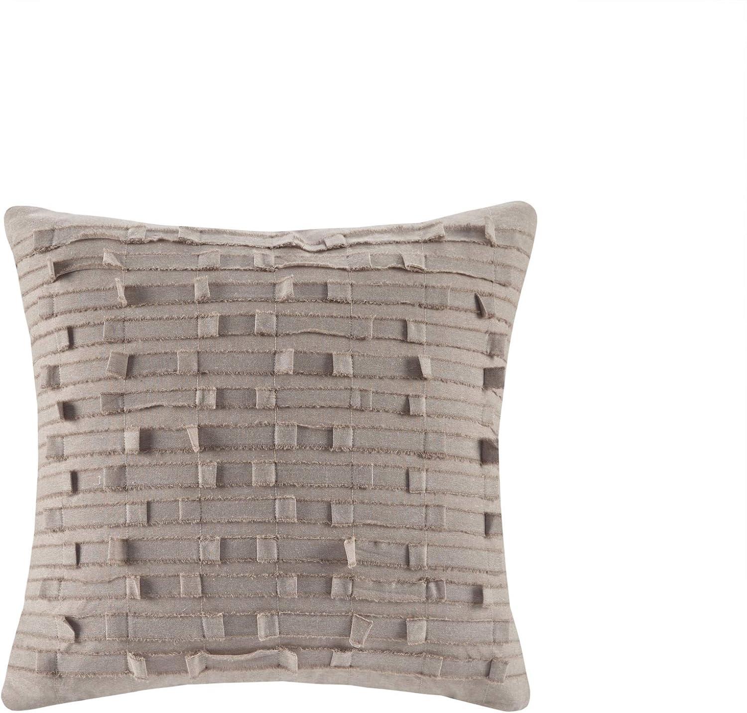 Taupe Jacquard Cotton Square Throw Pillow with Zipper Closure