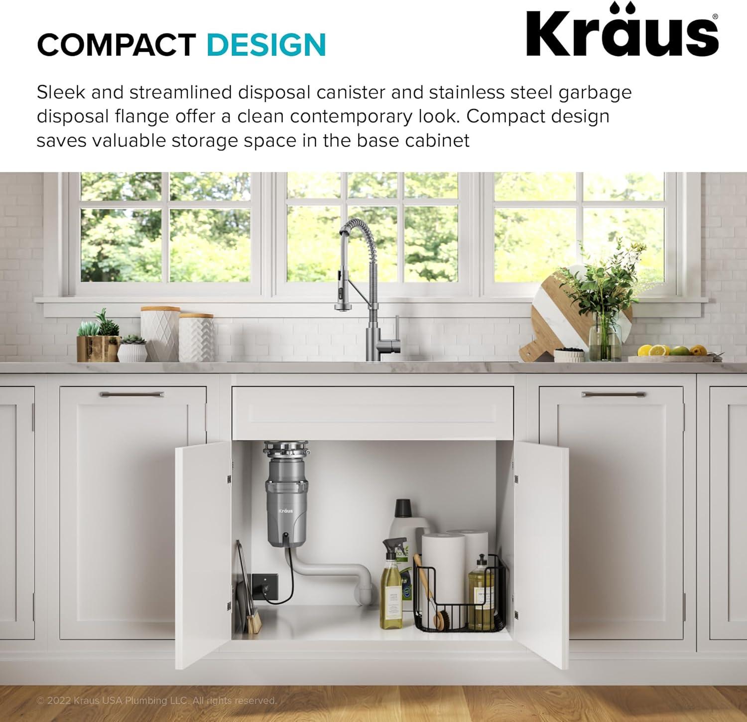 KRAUS WasteGuard Continuous Feed Motor Garbage Disposal with Power Cord and Universal Mount