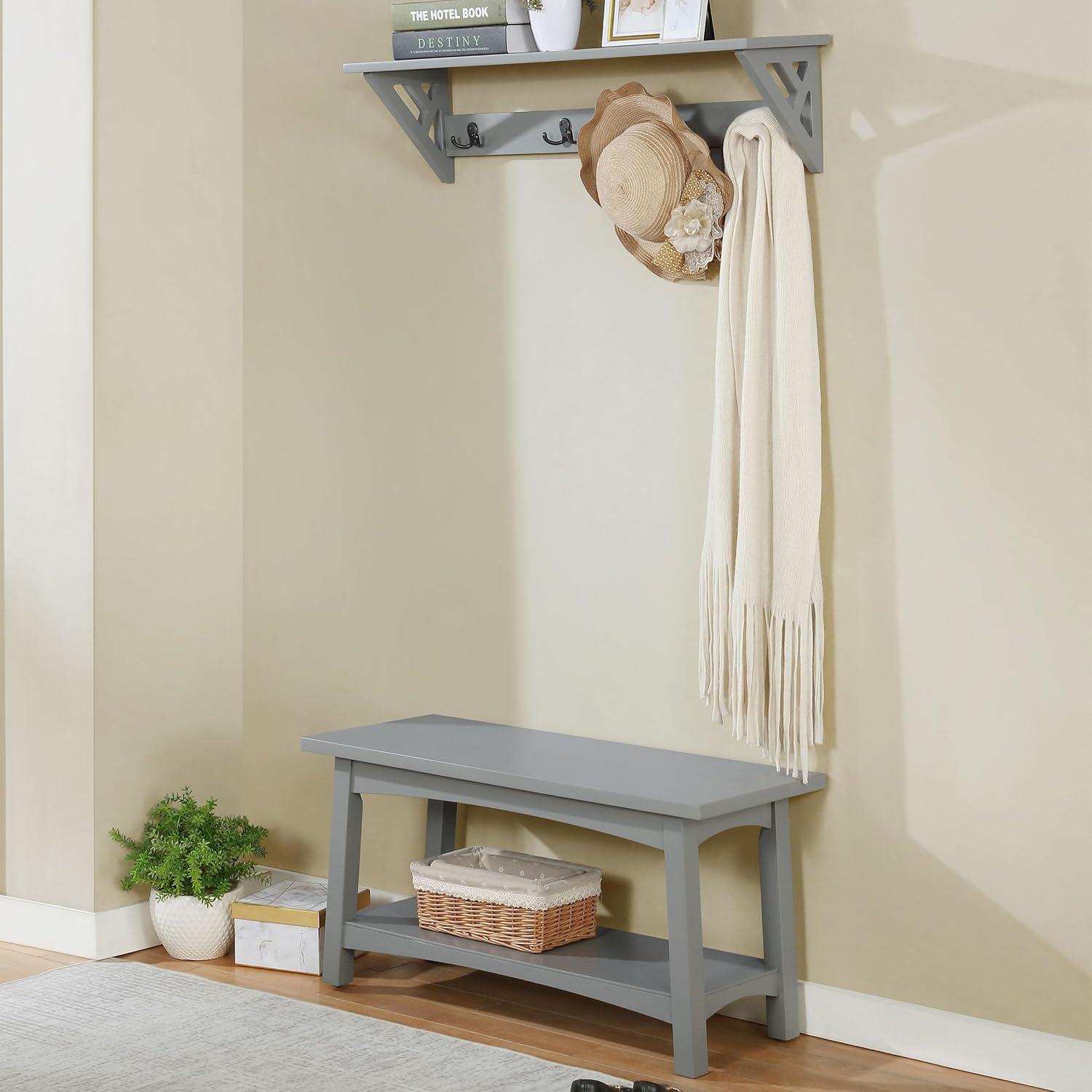 Alaterre Craftsbury 36 in. Sturdy Pine Wood Entryway Bench, Open Design Accent Furniture, Gray