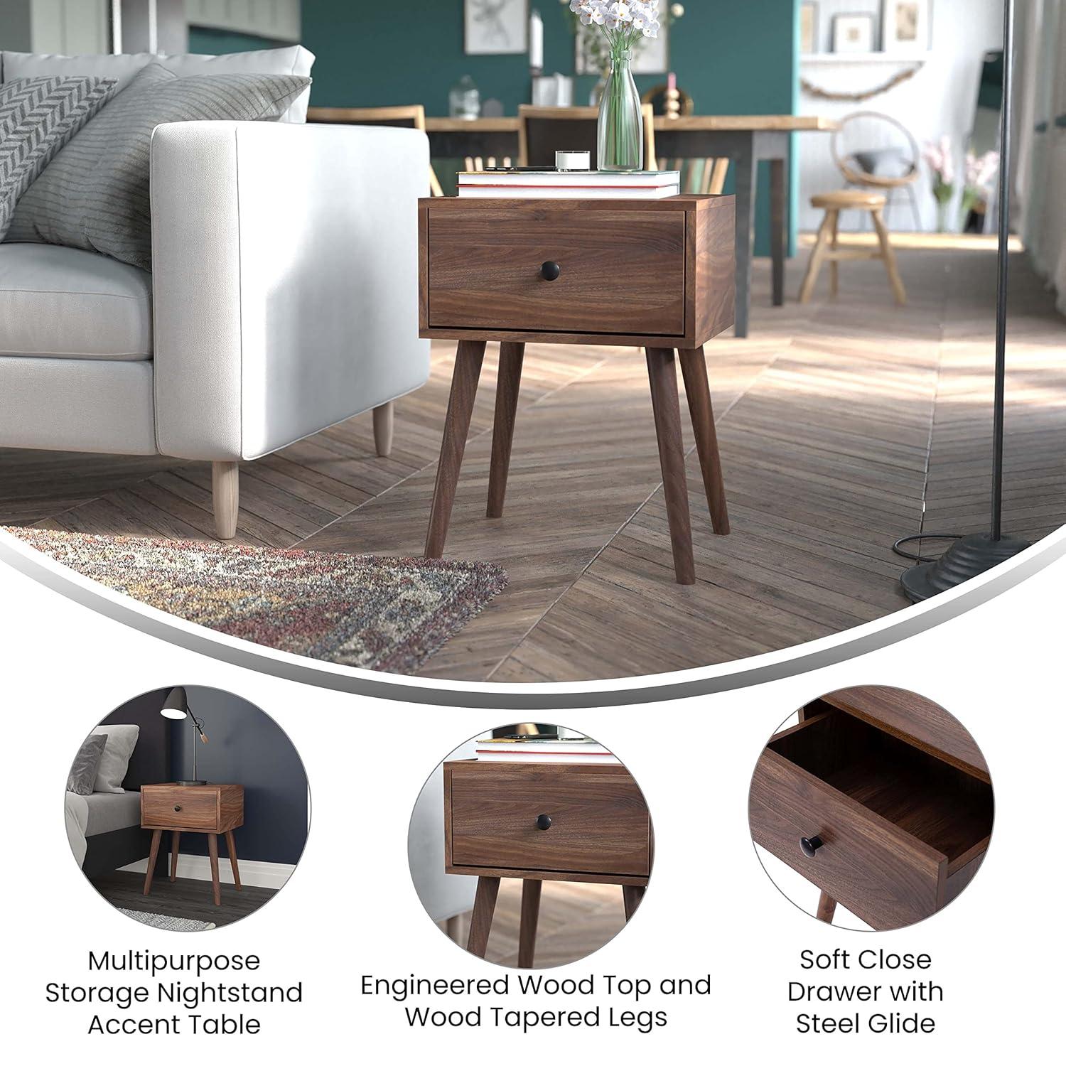 Walker Edison 2-Piece Mid-Century Solid Pine Wood Bedroom Nightstand in Walnut