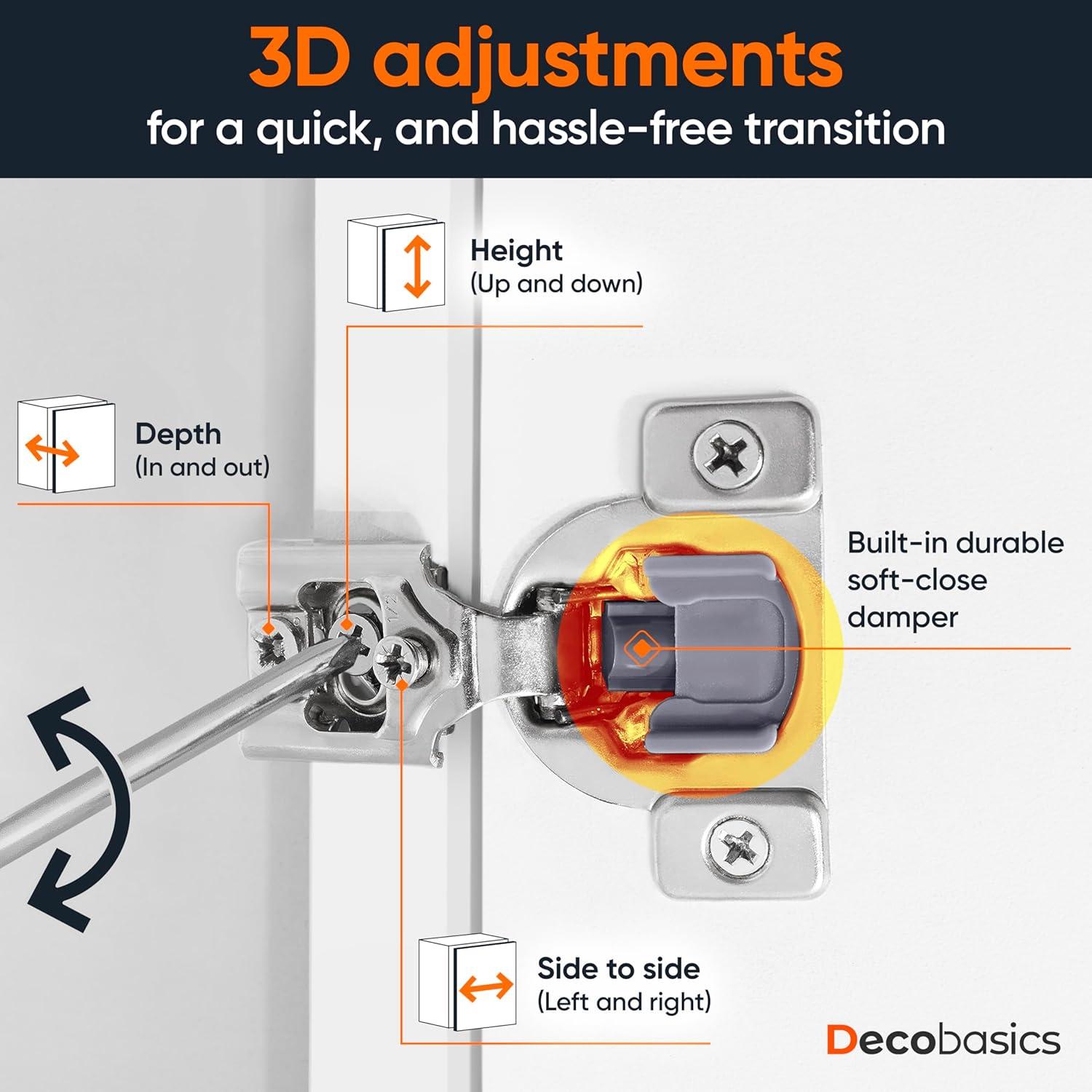 Decobasics 105 Degree 3 Way Adjustability 1/2" Overlay Hinge