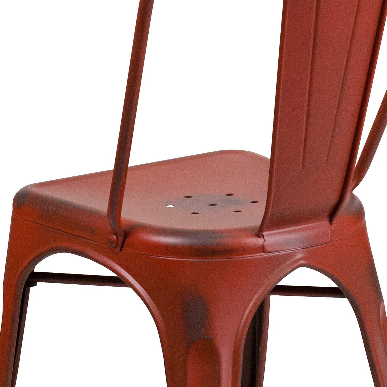 Flash Furniture Commercial Grade Distressed Kelly Red Metal Indoor-Outdoor Stackable Chair