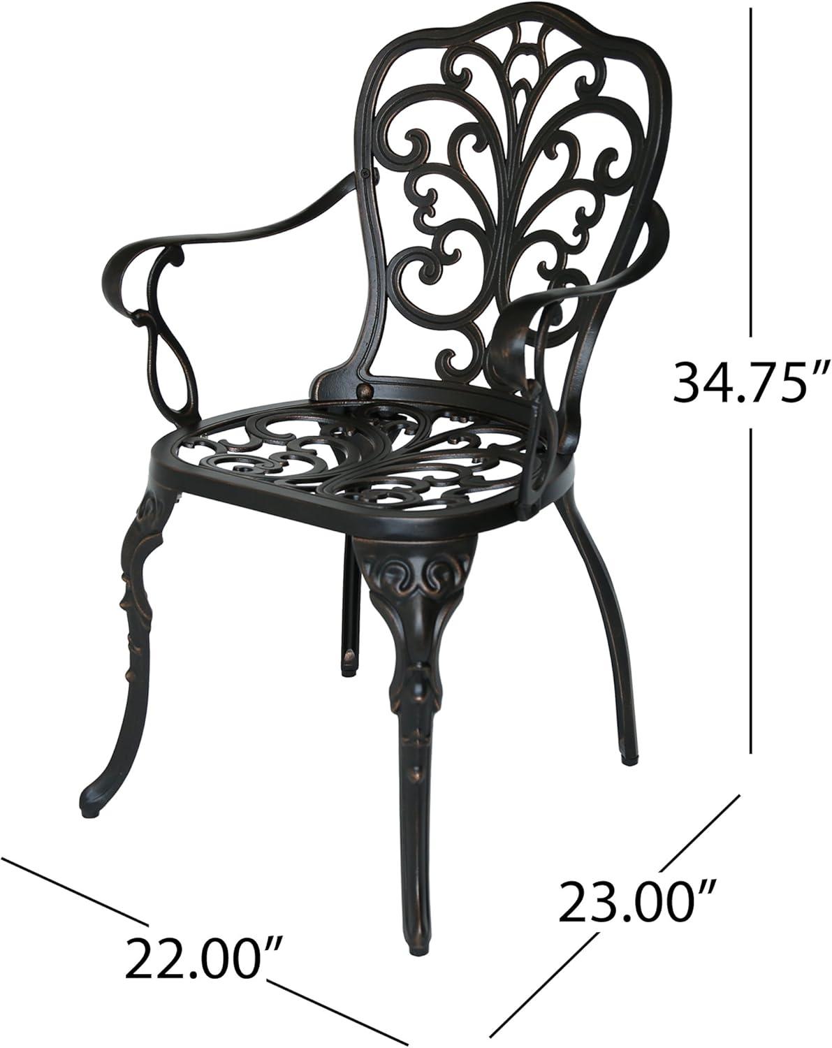 Deka Outdoor Cast Aluminum Dining Chairs, Set of 2, Shiny Copper