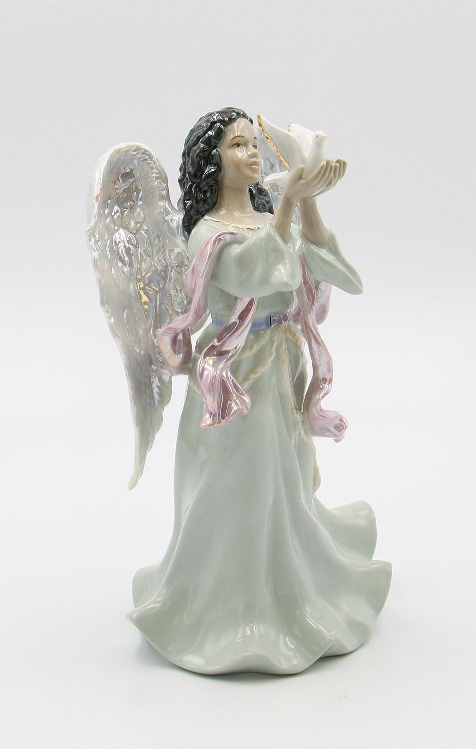 Green Porcelain Angel Figurine with Dove Music Box