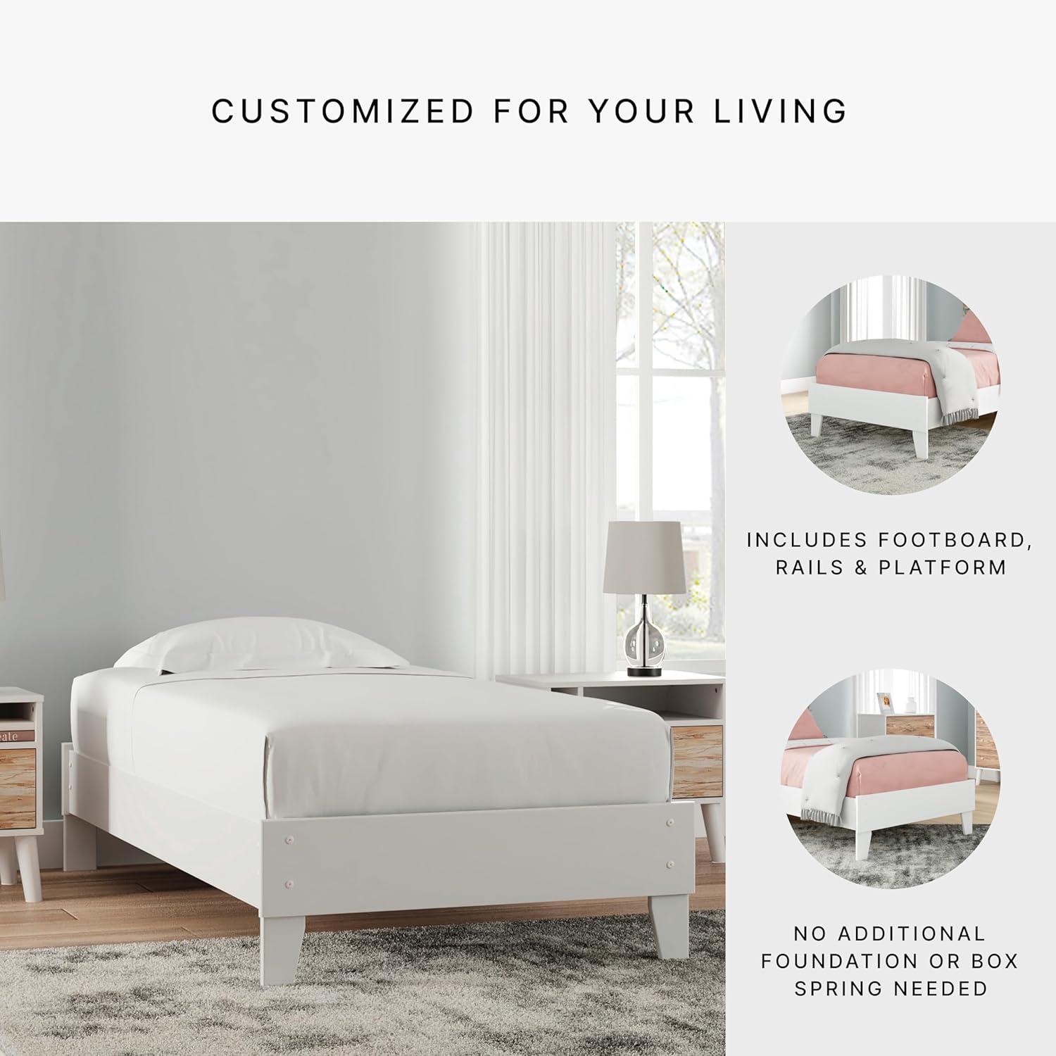 Twin Piperton Platform Bed White - Signature Design by Ashley: Modern Style, No Box Spring Needed