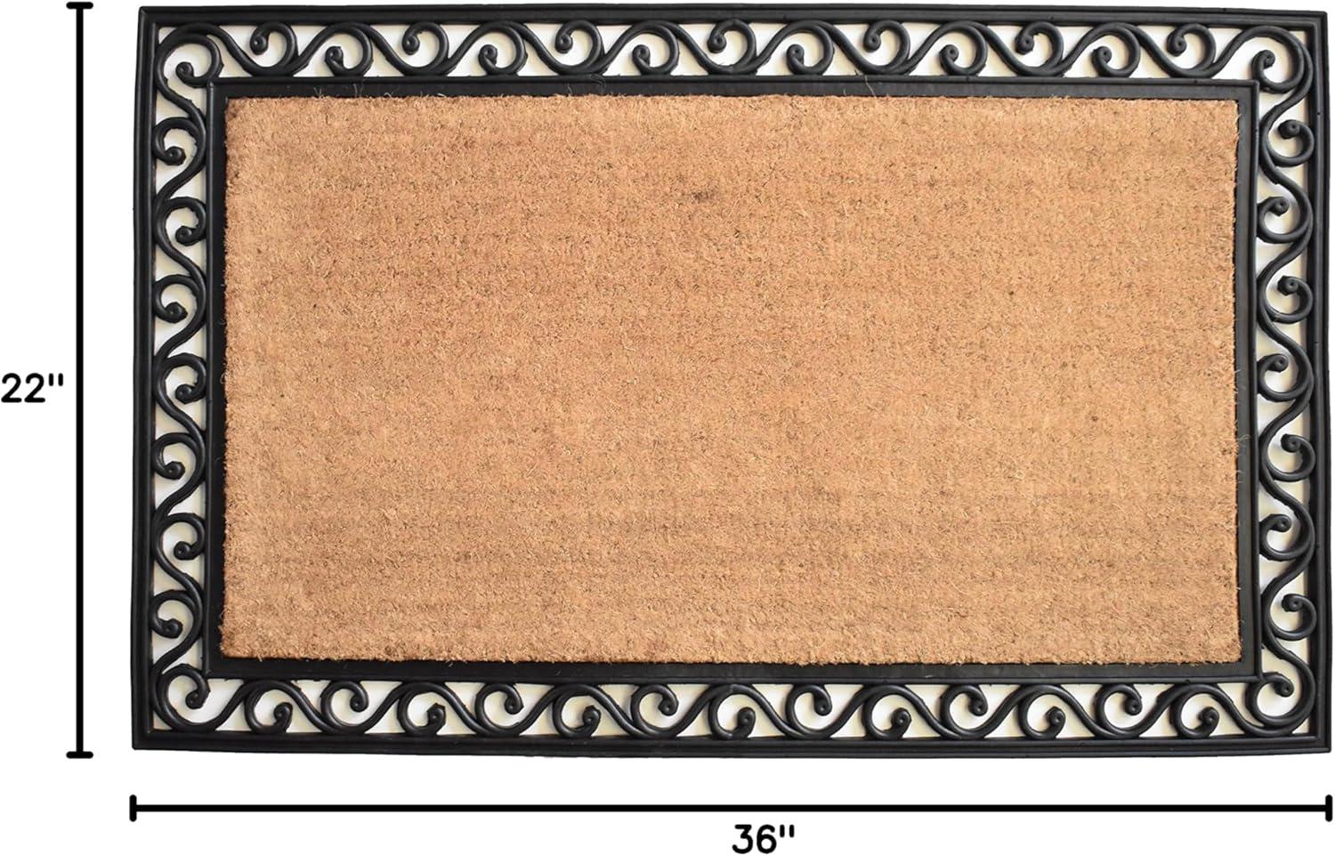 Natural Coir and Black Rubber Rectangular Outdoor Doormat