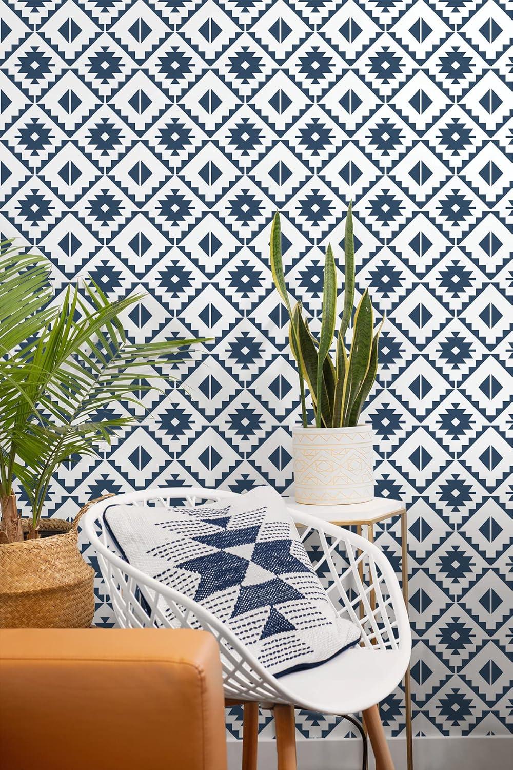 Navy Blue Southwest Tile Peel and Stick Wallpaper