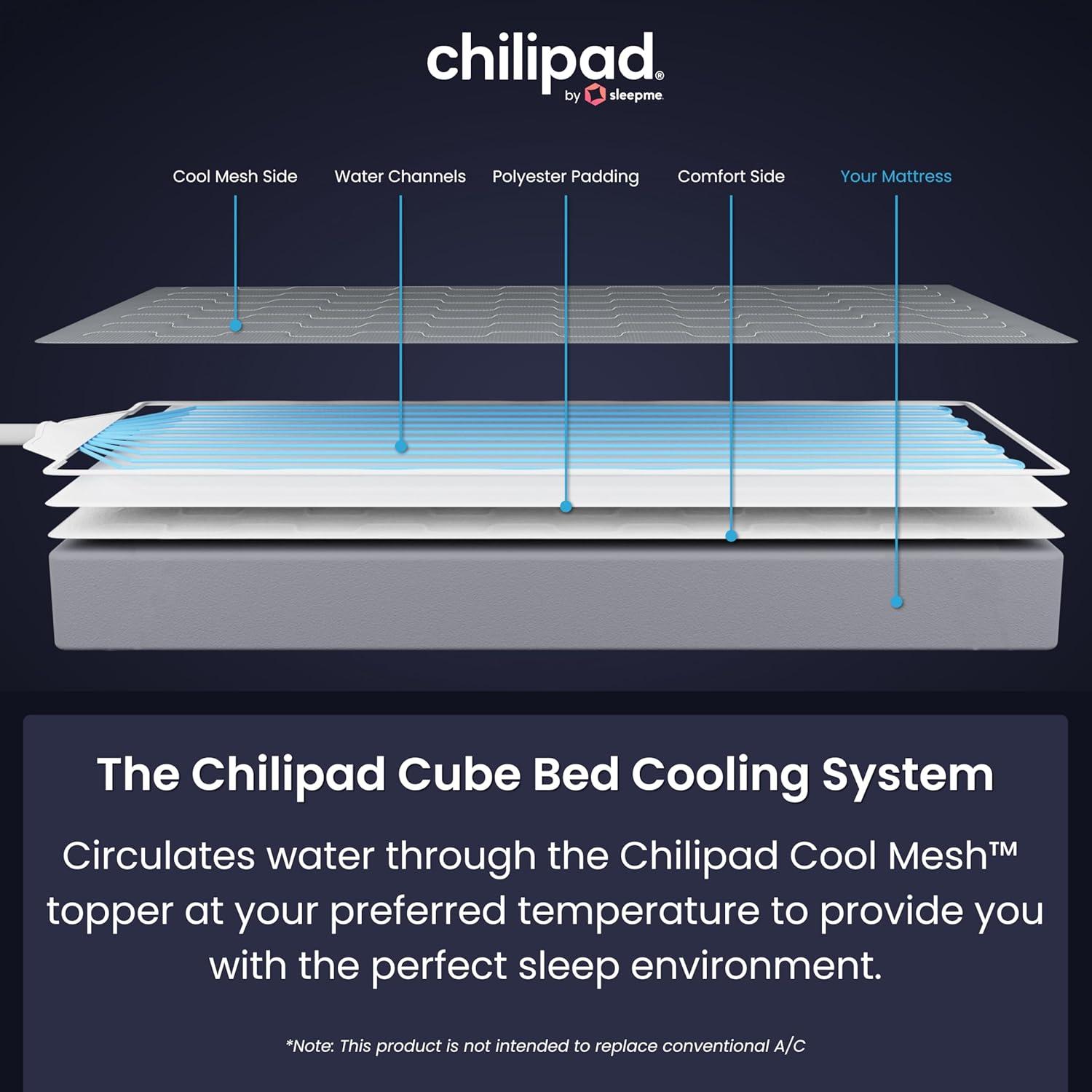 Chilipad Cube Bed Cooling System - Cooling & Heating Mattress Topper, ME Half Queen Bedsize