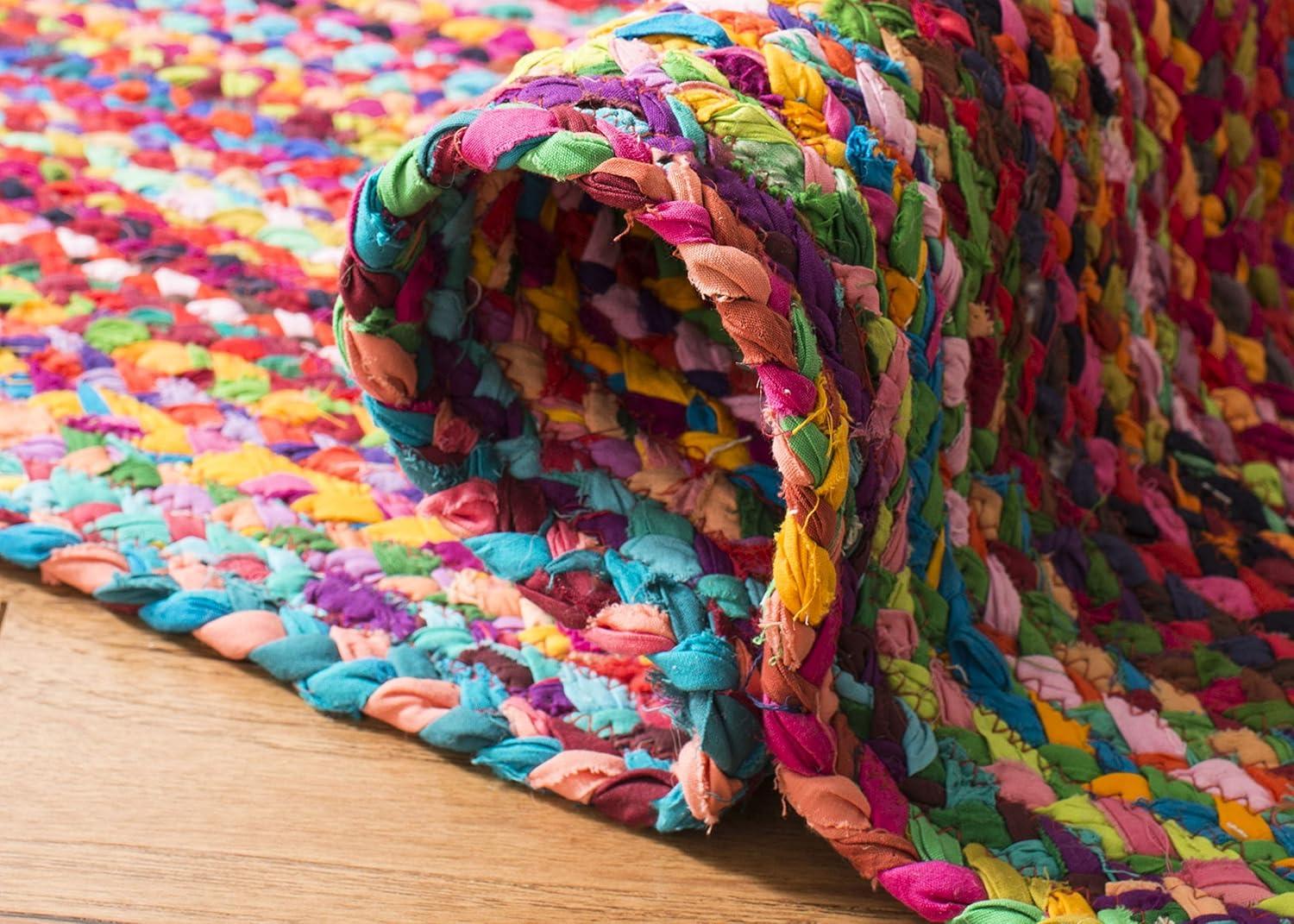 Handmade Red and Multicolor Braided Cotton Area Rug