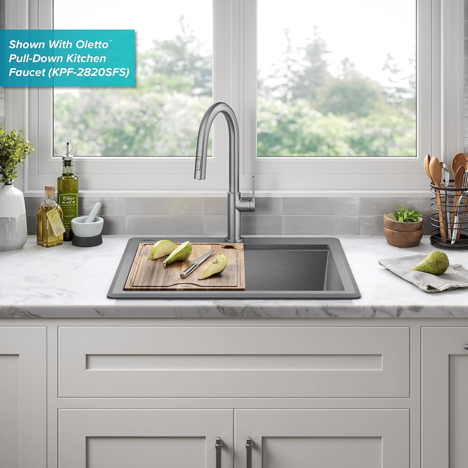Kraus KGTW12-25MGR KRAUS Bellucci Granite Composite Workstation Drop-In Top Mount Single Bowl Kitchen Sink with Accessories
