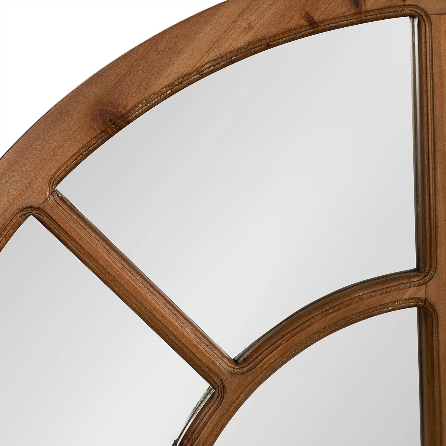 Rustic Brown Wood Arched Windowpane Wall Mirror