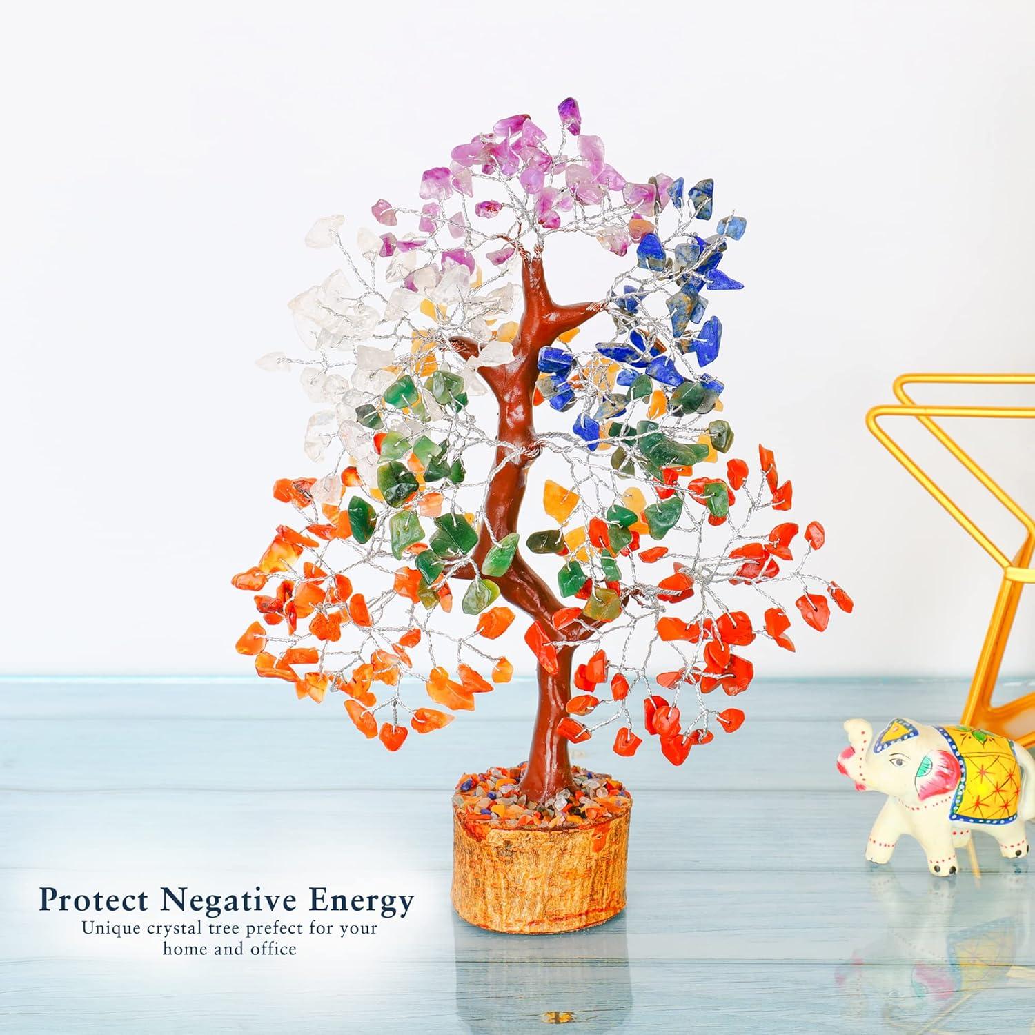 Multicolor Crystal Chakra Tree with Golden Wire