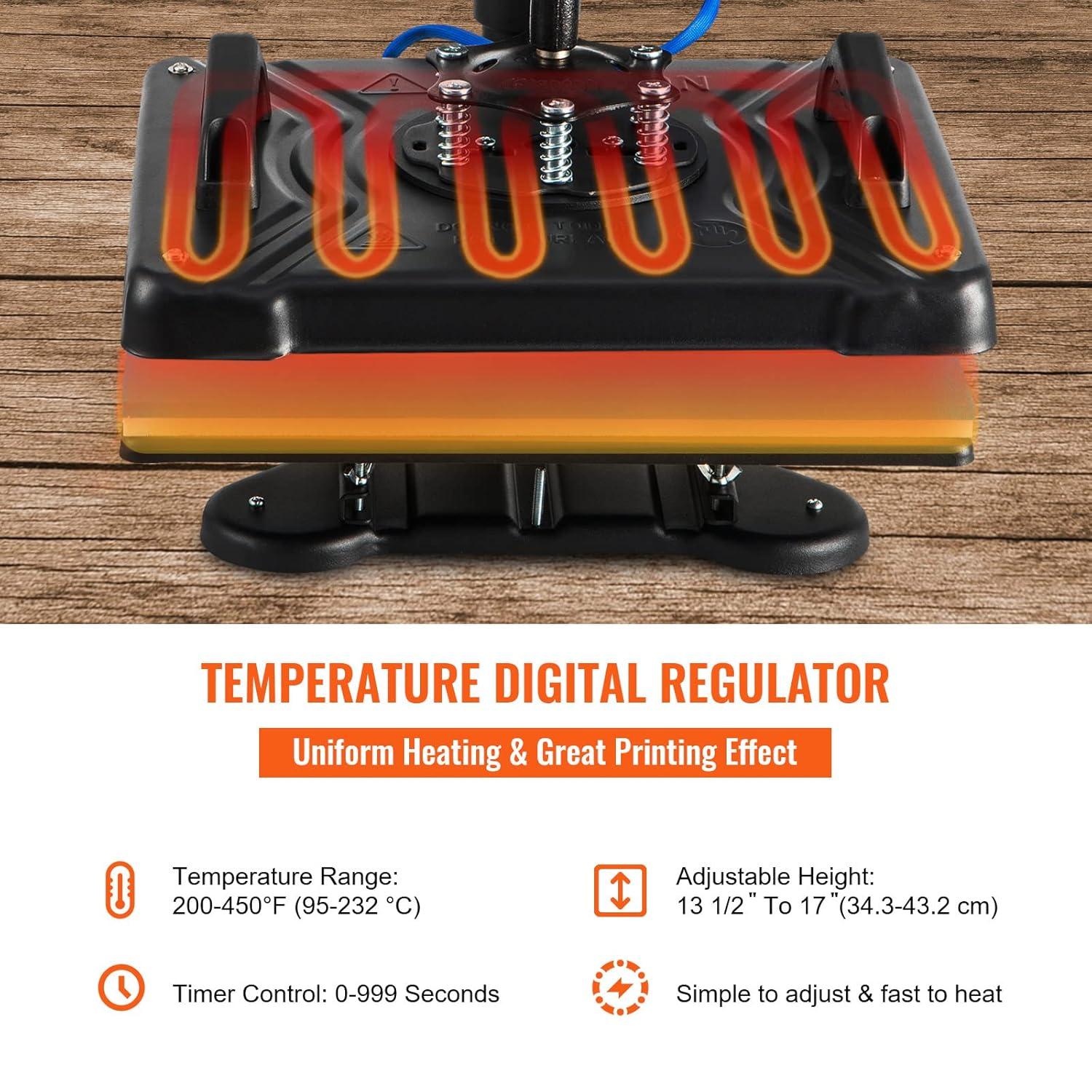 VEVOR Heat Press Machine - 6 in 1 Combo Heat Press Sublimation Machine for DIY T-Shirts/Hats/Mugs/Heat Transfer Projects, 15x15 Multifunction Swing Away Heat Press with 360° Rotation