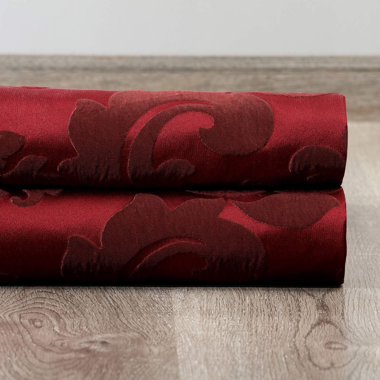 Astoria Red Faux Silk Damask Room-Darkening Curtain Panel 50 x 96