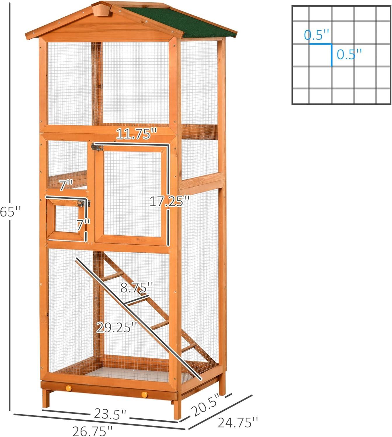 Pine Wood Outdoor Aviary Bird Cage with Green Roof