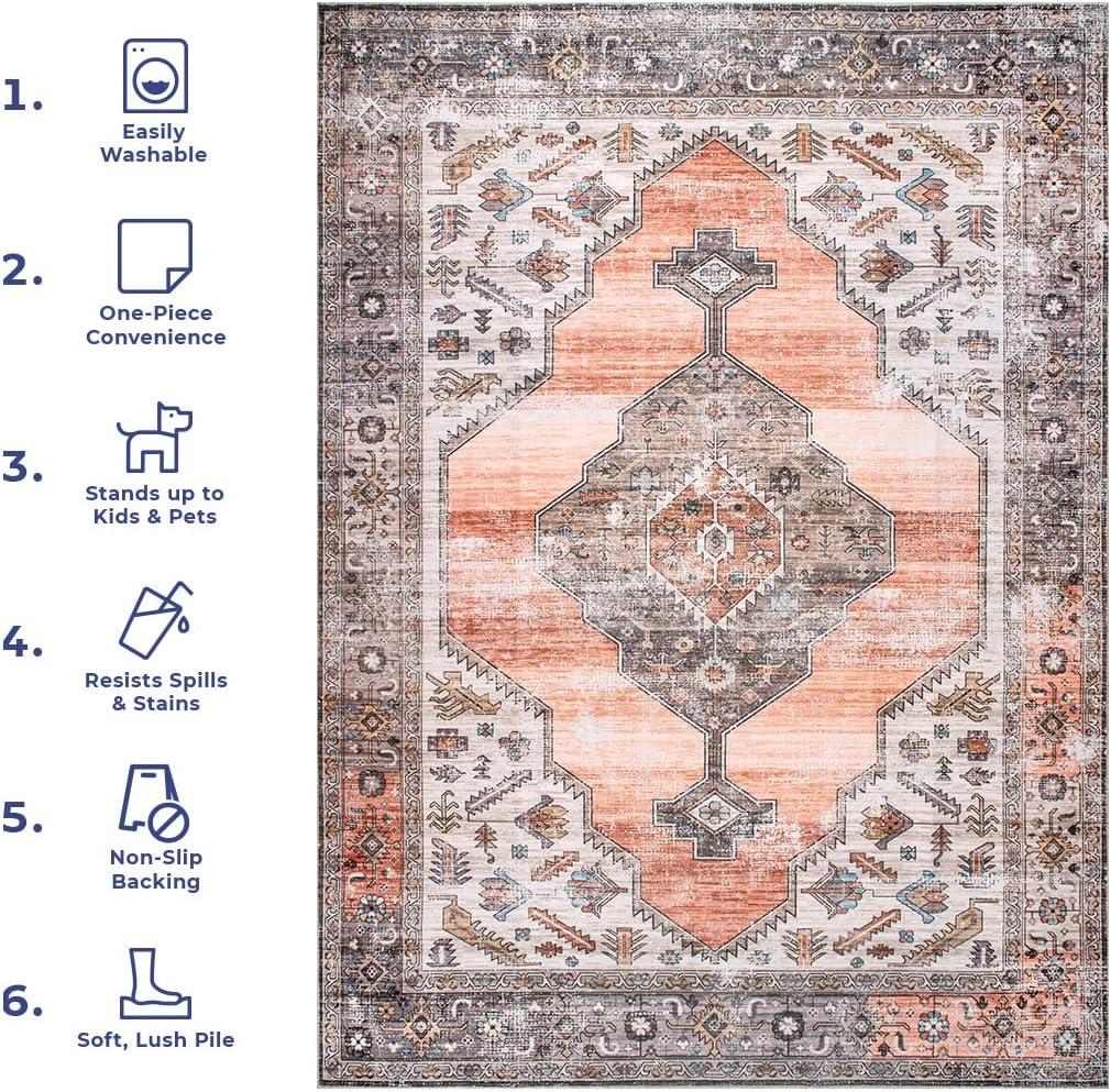 Peach Medallion Easy-Care Rectangular Synthetic Rug