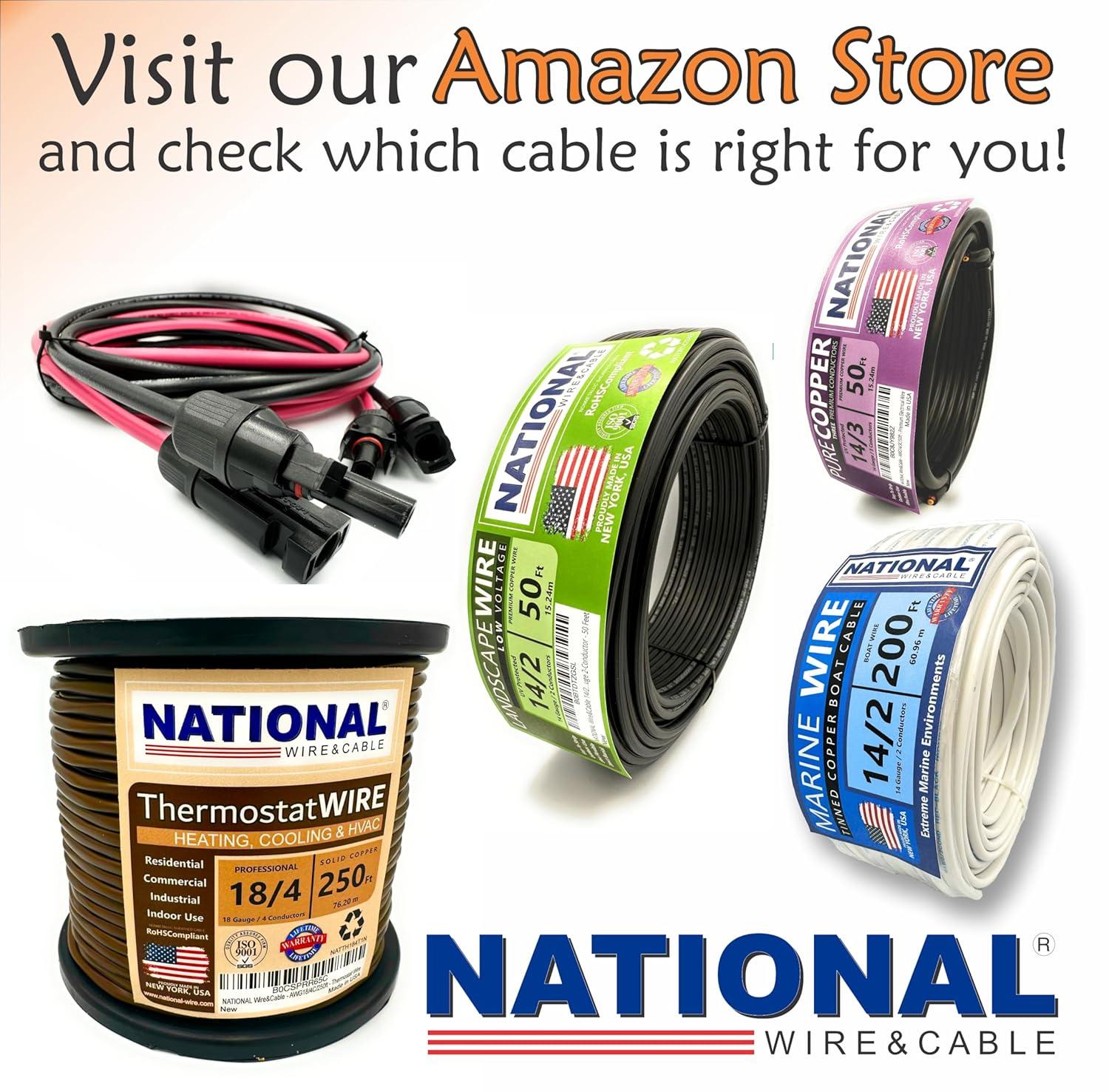 NATIONAL Wire&Cable - Premium Electrical Wire - 10 Gauge 4 Conductors - 100Ft - Made in USA