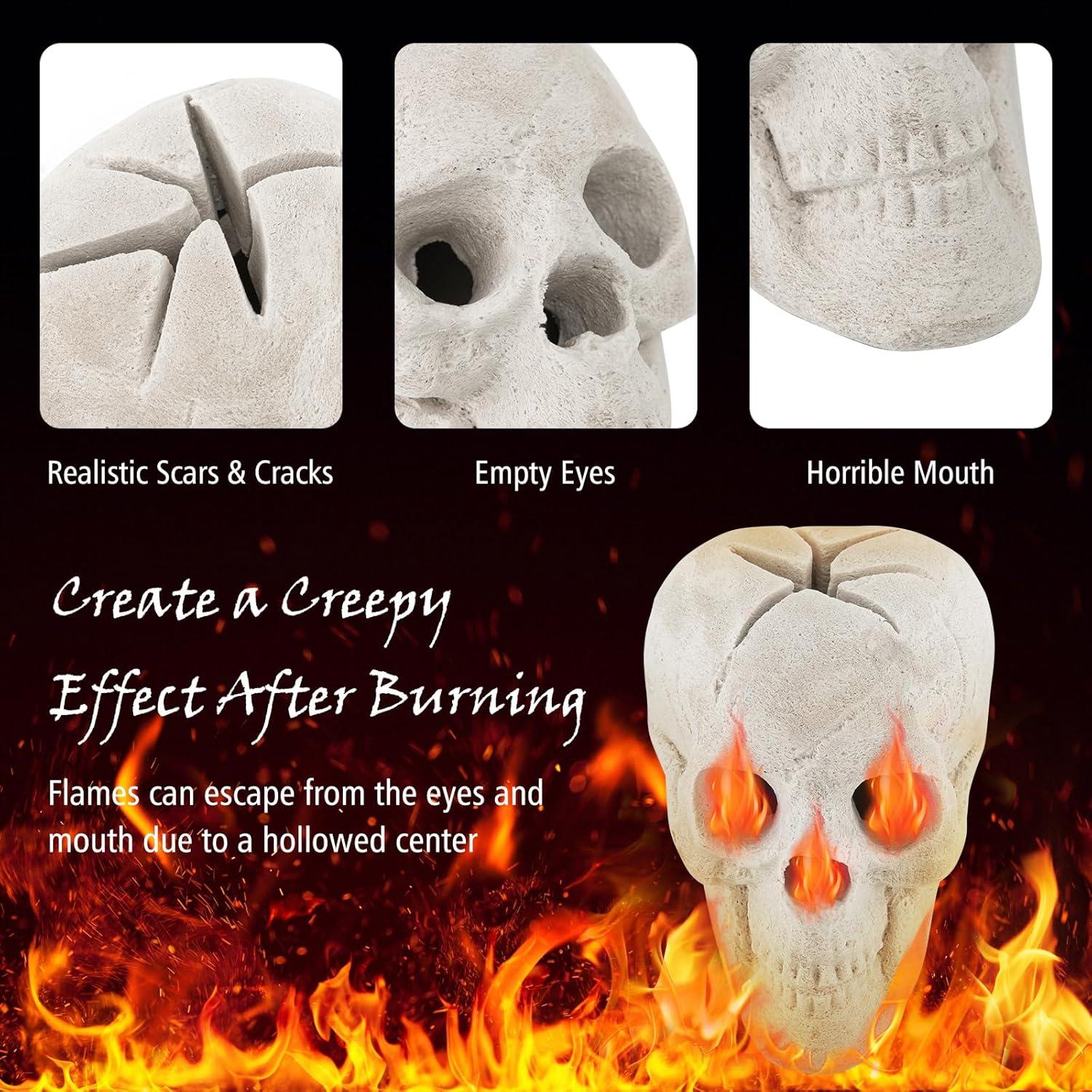 Costway Ceramic Fireproof Fire Pit Skull, Reusable Imitated Human Skull for Gas Beige/Black