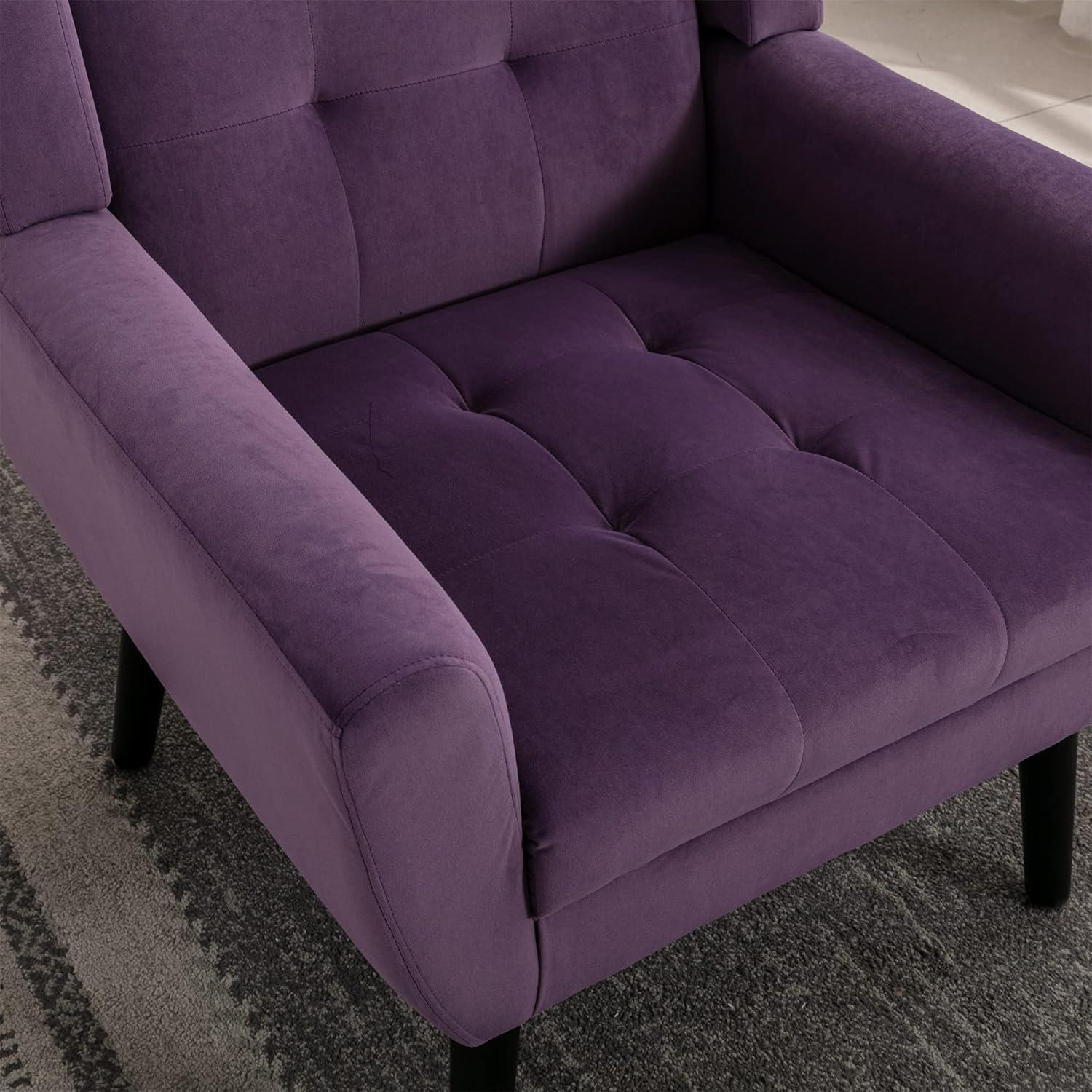 INCLAKE Upholstered Sofa Chair, Padded Cushion Seat Velvet Chair with Backrest and Armrest, Single Leisure Chair with Wood Legs for Living Room Reading Room, Purple