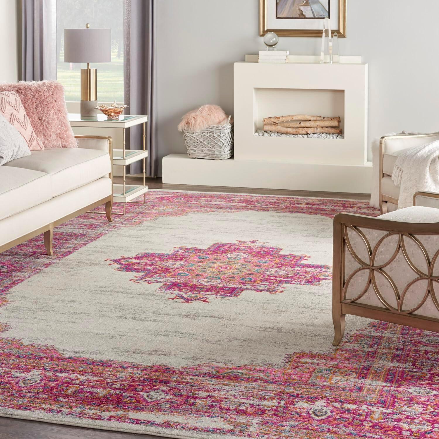 Nourison Passion Medallion Bohemian Indoor Rug Ivory/Fuchsia 12' x 15'