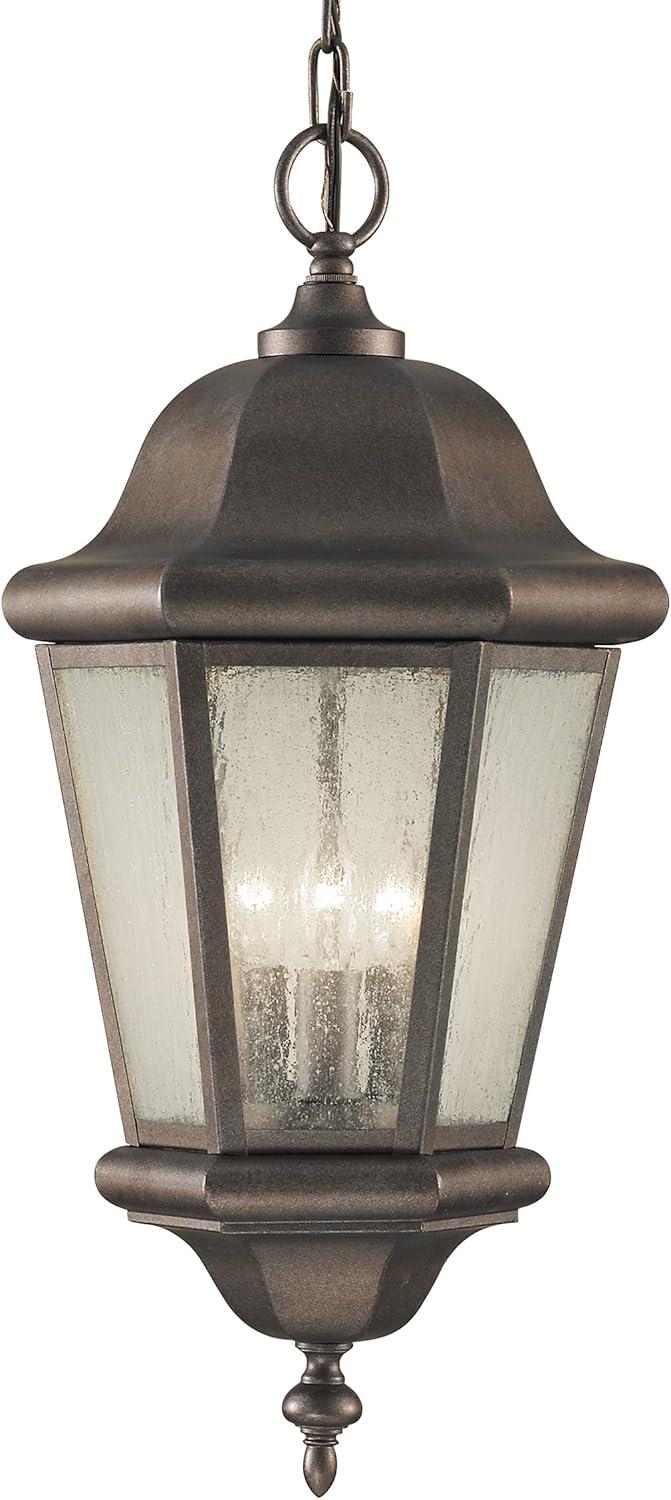 Martinsville Black 3-Light Outdoor Pendant Lantern with Clear Seeded Glass