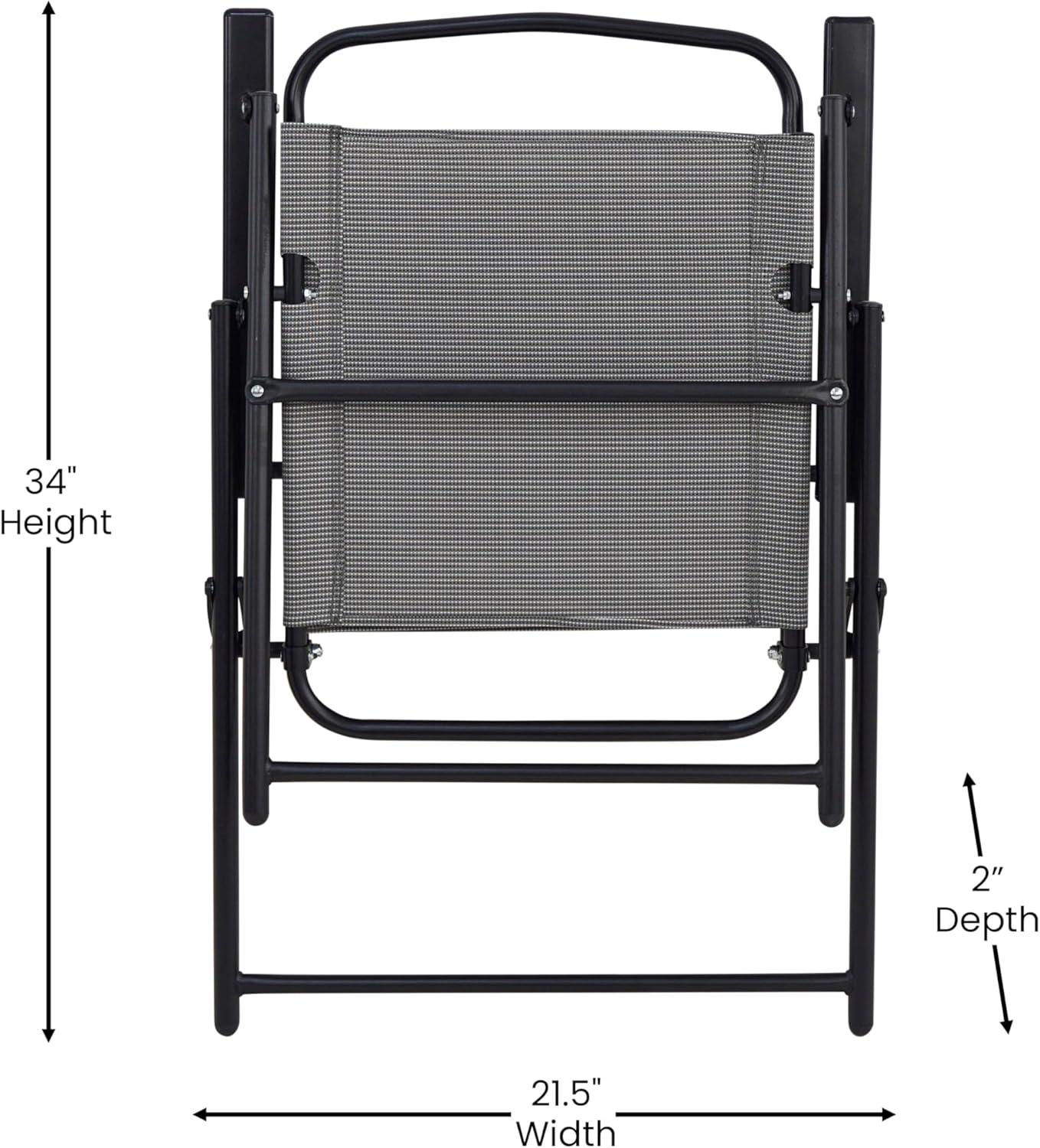 Flash Furniture Set of 2 Mystic Folding Patio Sling Chairs, Outdoor Textilene Lawn Chairs with Armrests in Gray